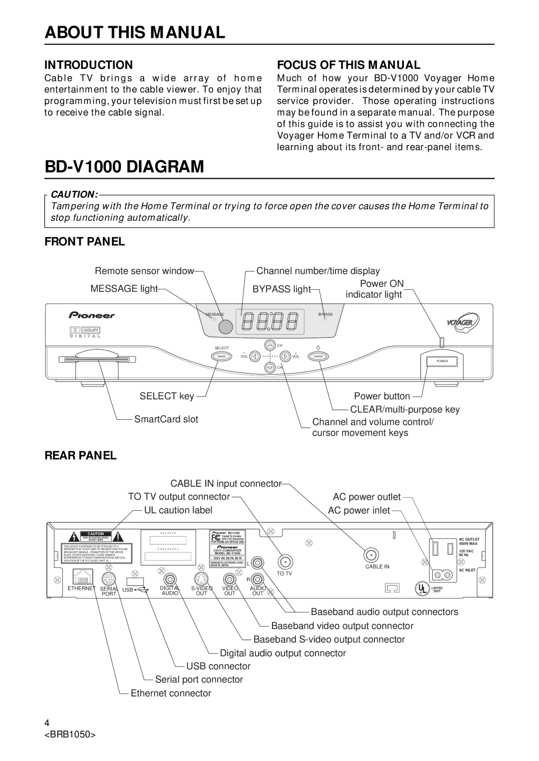 Pioneer Industrial BD-V1000 Series operating instructions About this Manual, BD-V1000 Diagram 