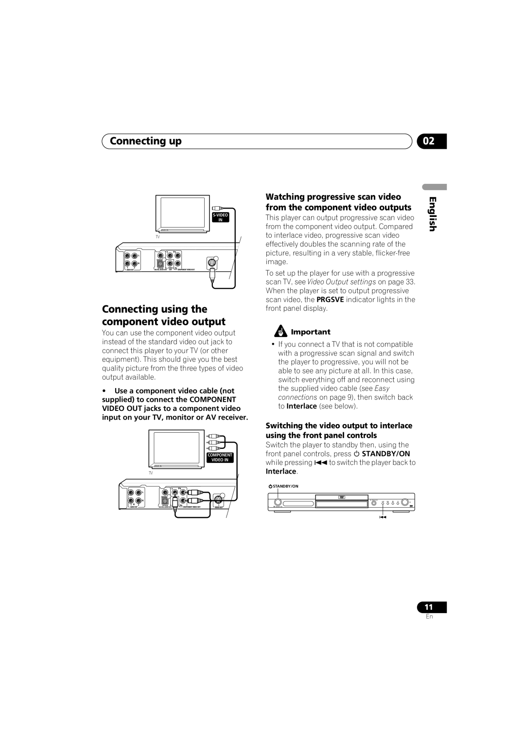 Pioneer Industrial DV-470 operating instructions Connecting using the component video output 