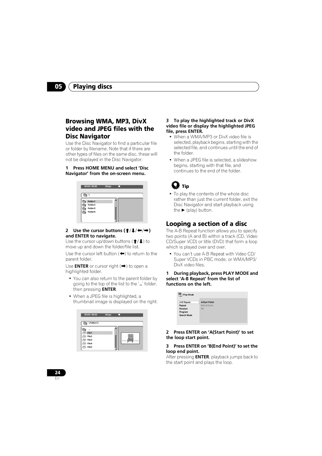 Pioneer Industrial DV-470 operating instructions Looping a section of a disc, Use the cursor buttons Enter to navigate 