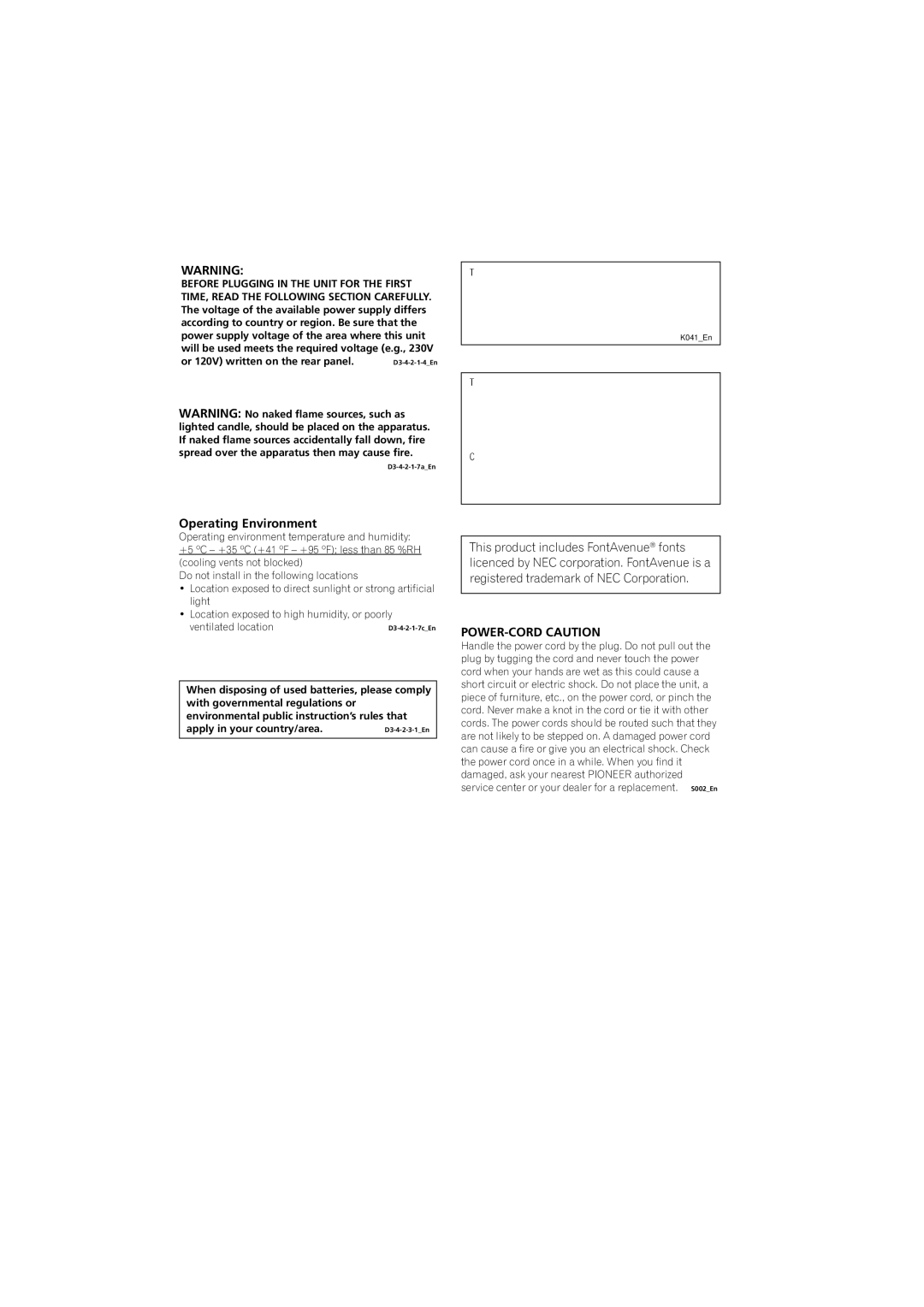 Pioneer Industrial DV-470 operating instructions Operating Environment, POWER-CORD Caution 