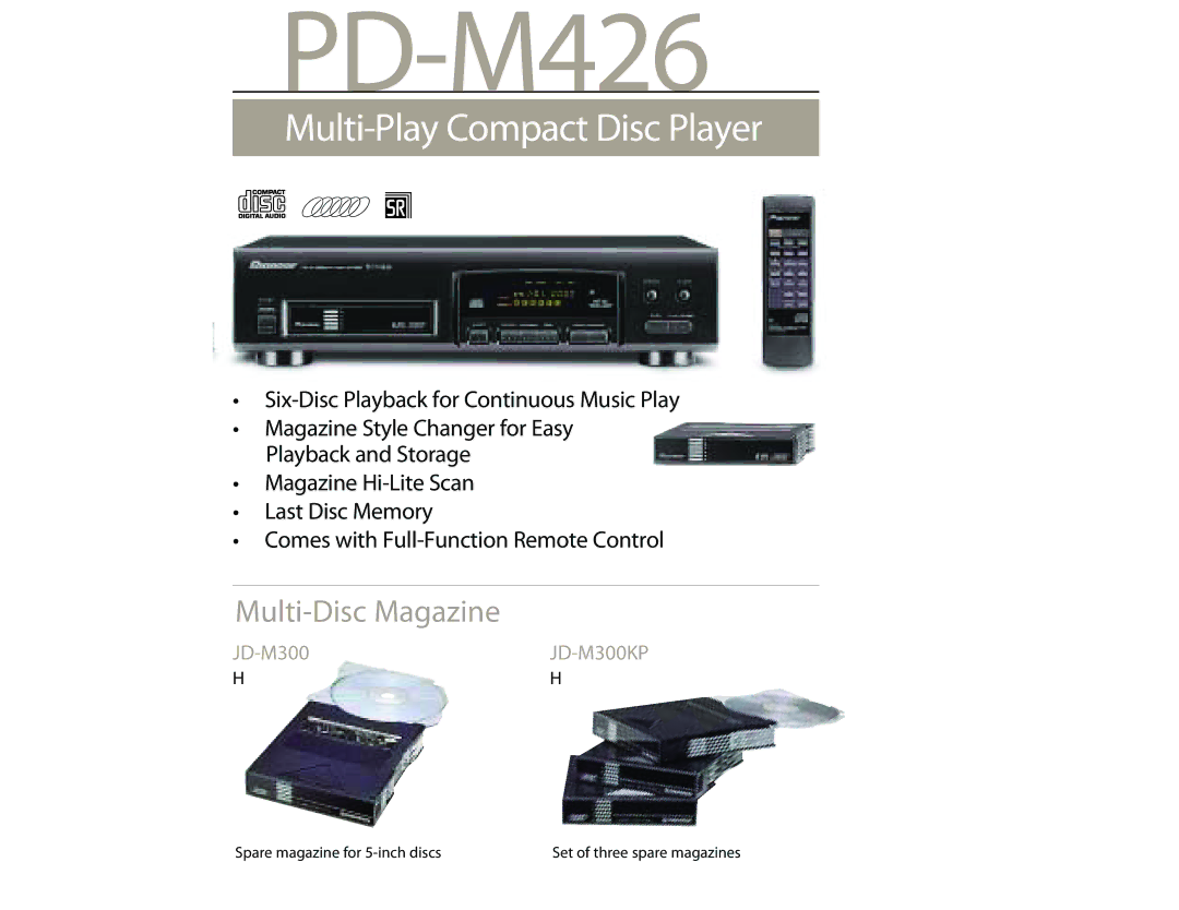 Pioneer JD-M300KP manual PD-M426, Multi-Play Compact Disc Player 