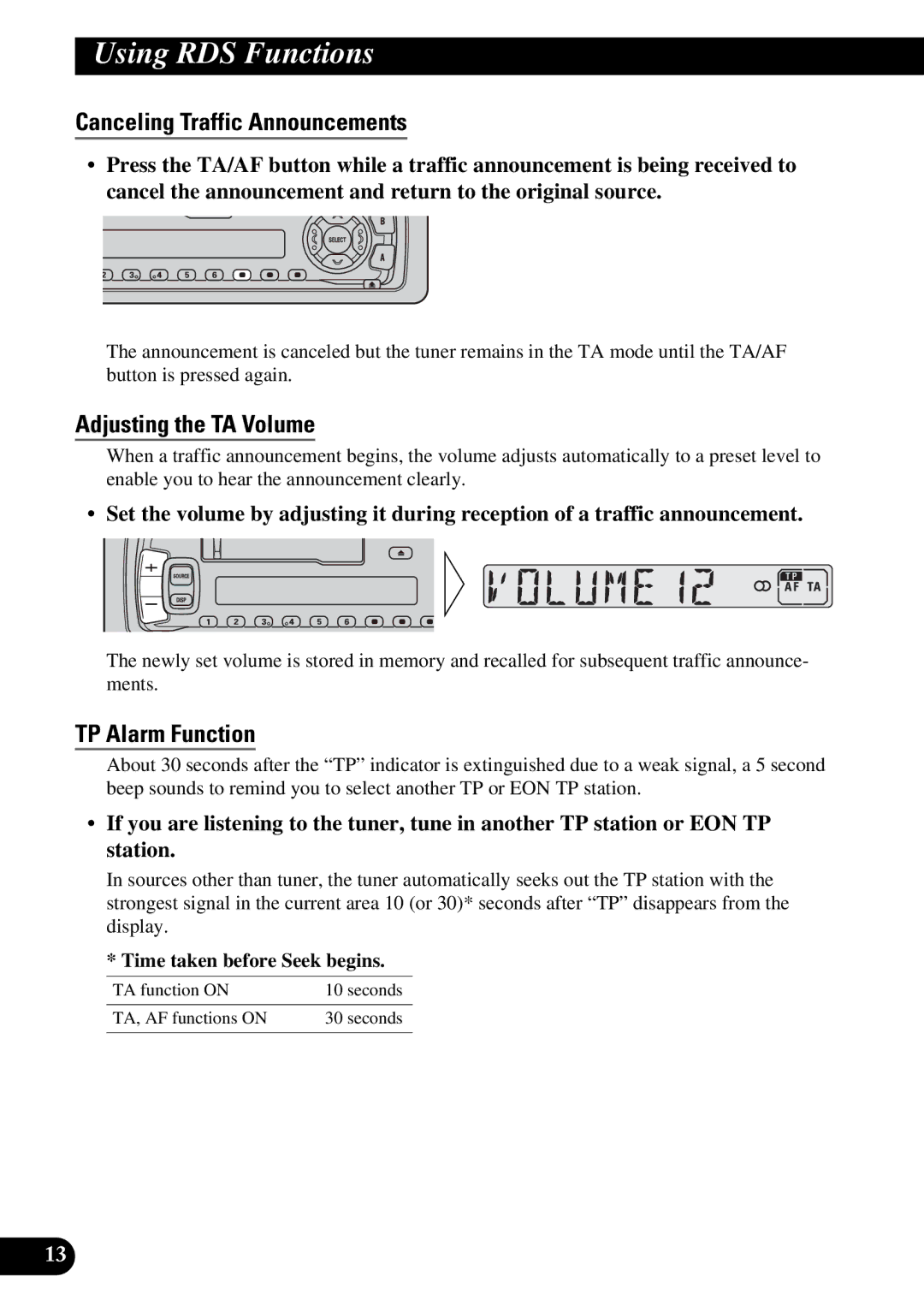 Pioneer KEH-3930R, KEH-3900R operation manual Canceling Traffic Announcements, Adjusting the TA Volume, TP Alarm Function 