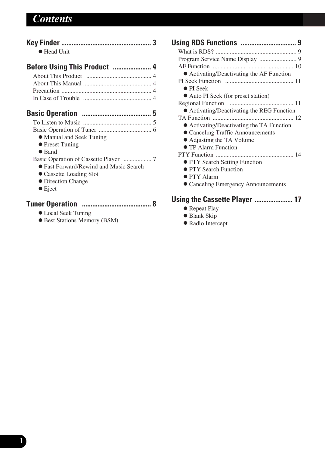 Pioneer KEH-3930R, KEH-3900R operation manual Contents 