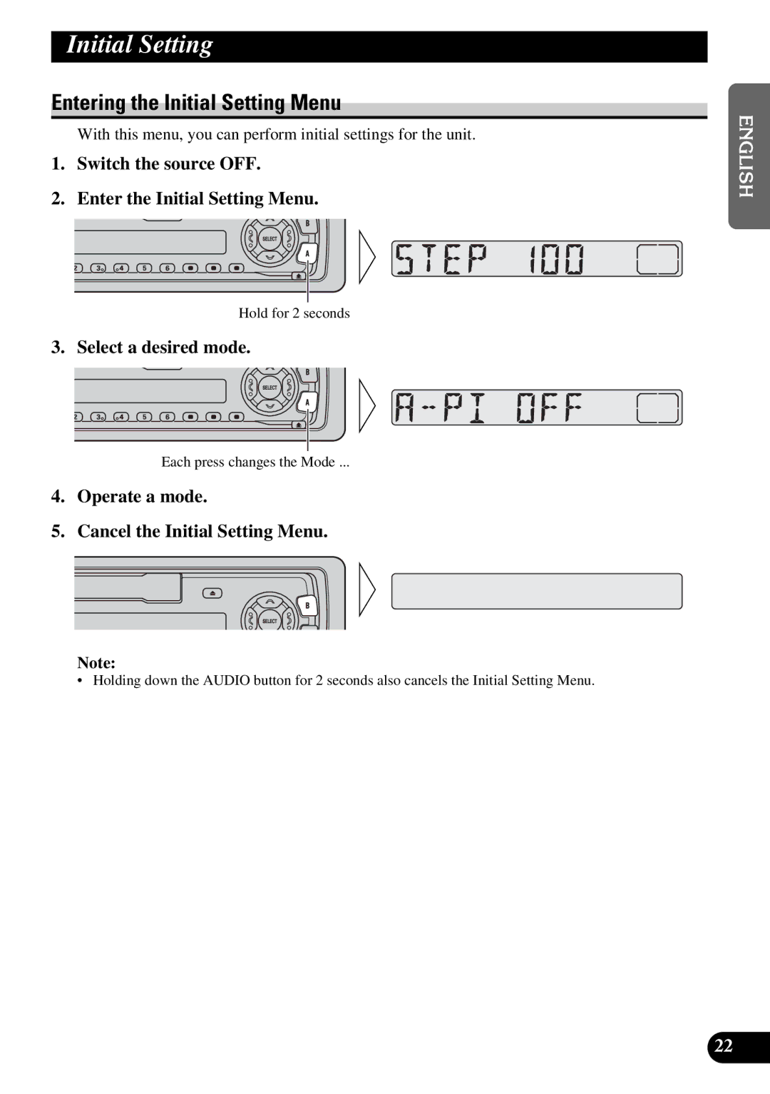 Pioneer KEH-3900R, KEH-3930R Entering the Initial Setting Menu, Switch the source OFF Enter the Initial Setting Menu 