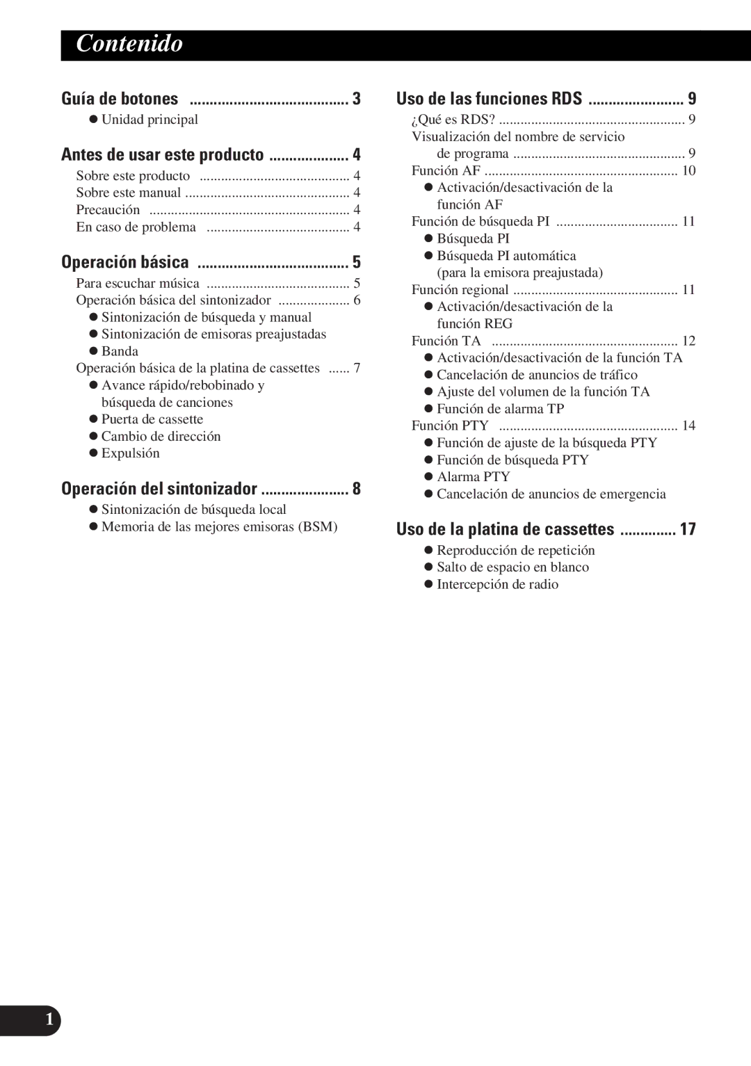 Pioneer KEH-3930R, KEH-3900R operation manual Contenido, Guía de botones 