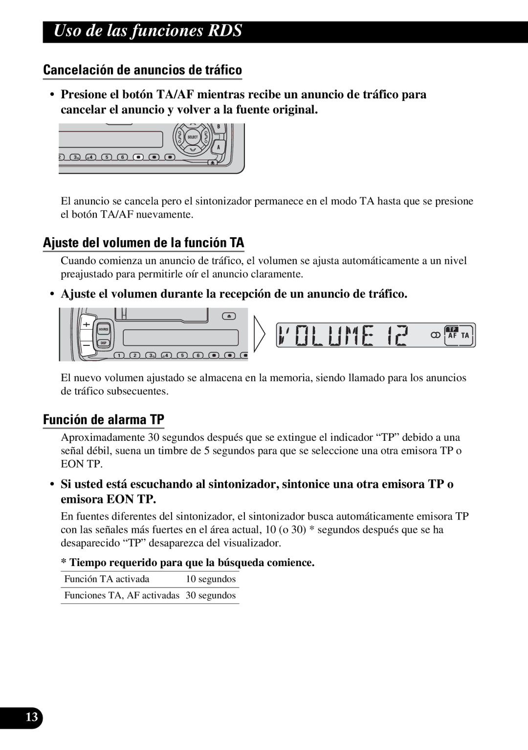 Pioneer KEH-3930R, KEH-3900R Cancelación de anuncios de tráfico, Ajuste del volumen de la función TA, Función de alarma TP 