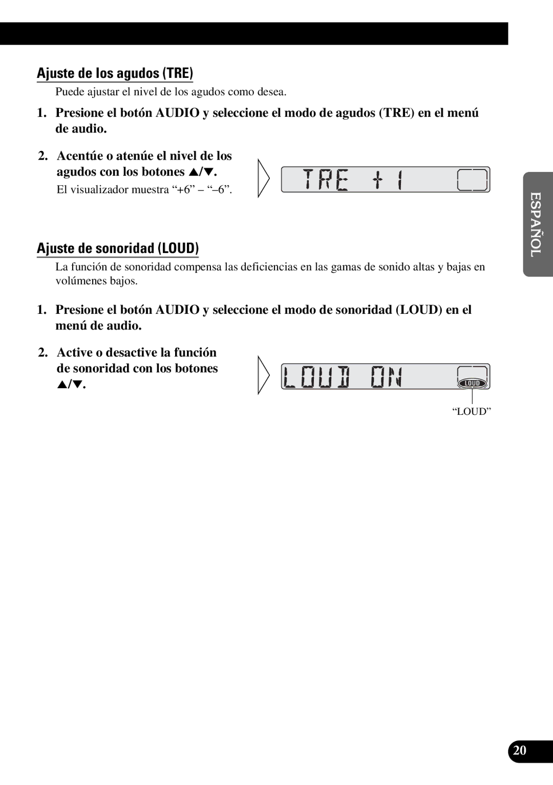 Pioneer KEH-3900R, KEH-3930R operation manual Ajuste de los agudos TRE, Ajuste de sonoridad Loud 