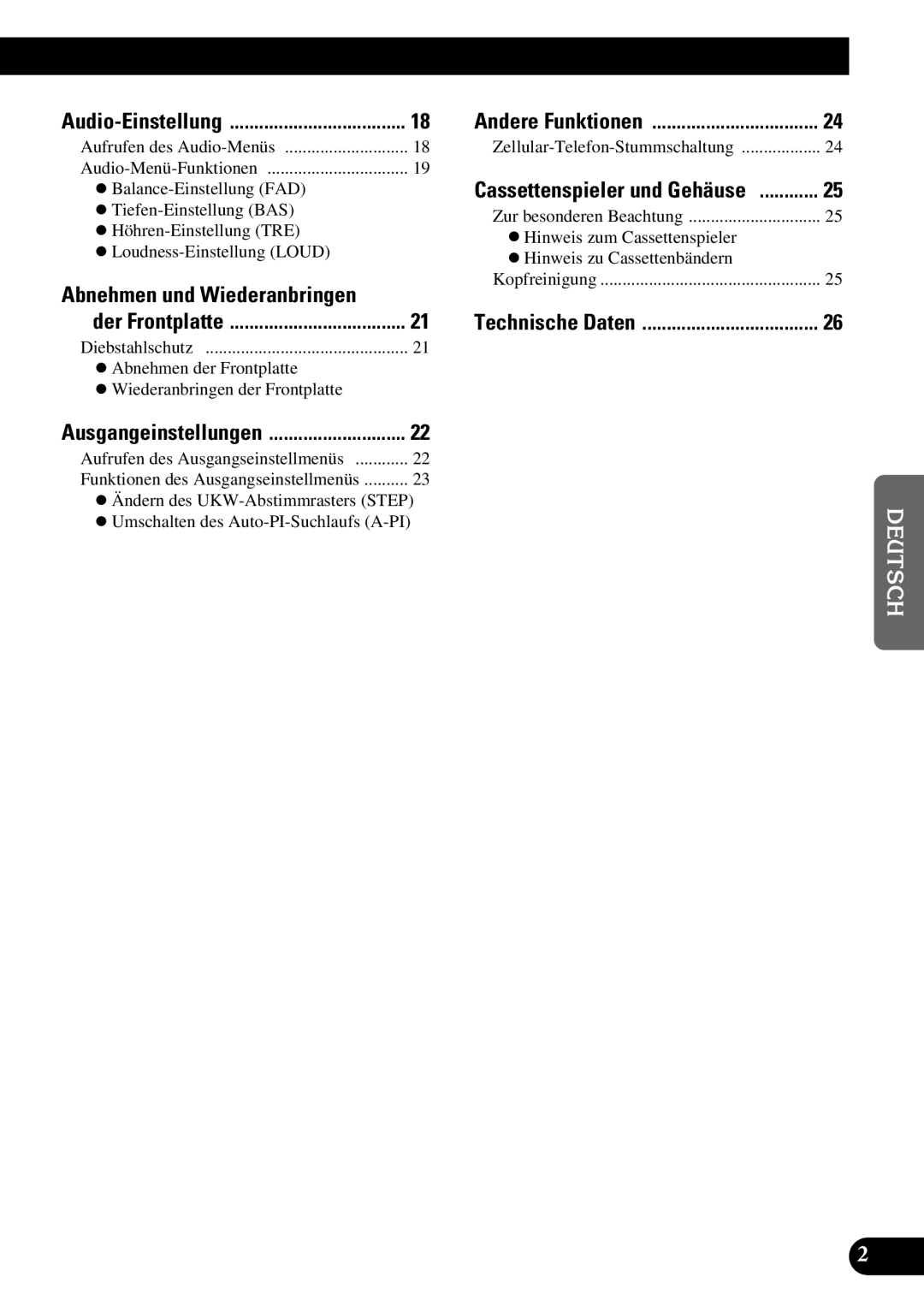 Pioneer KEH-3900R, KEH-3930R operation manual Audio-Einstellung, Abnehmen und Wiederanbringen 