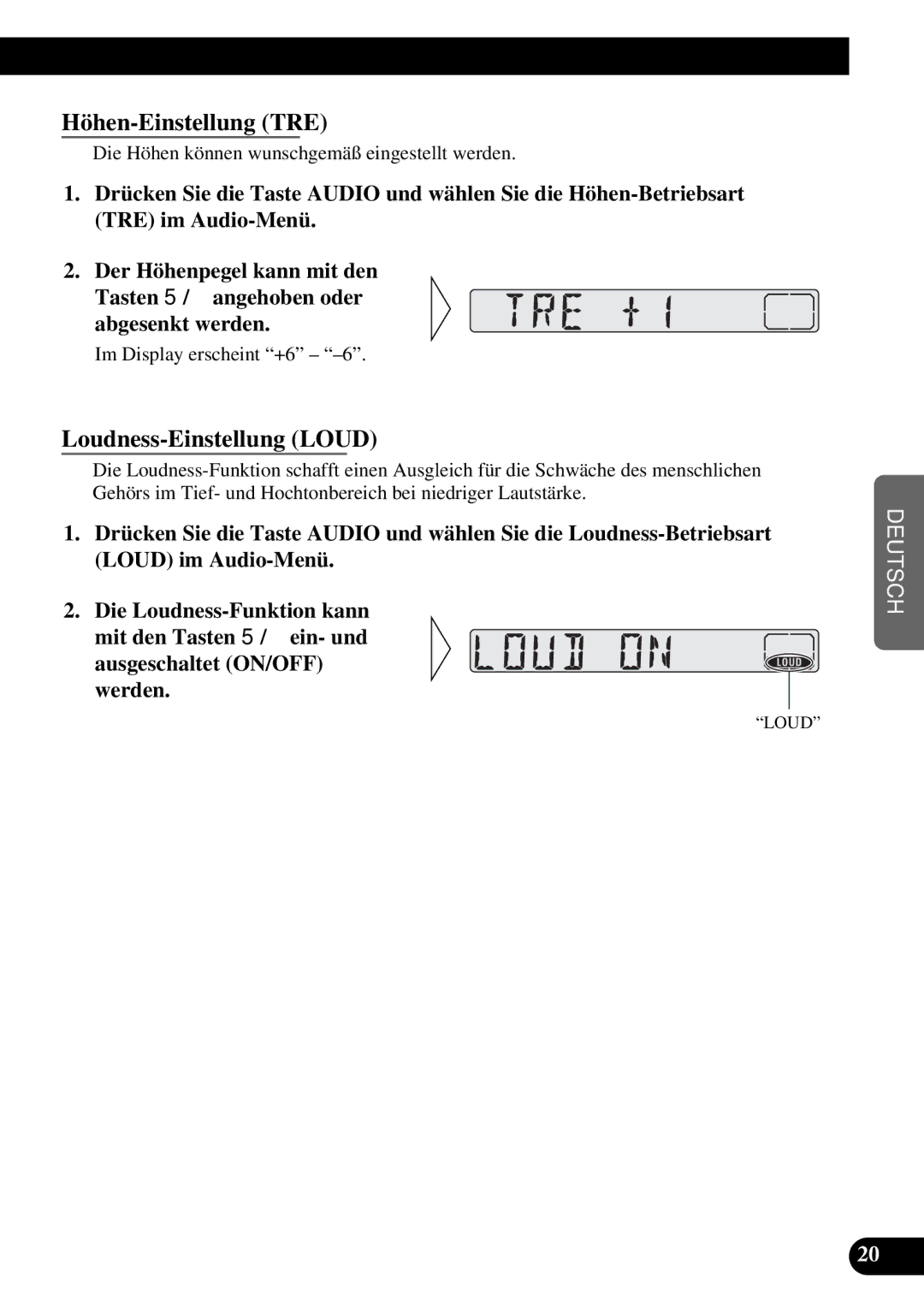 Pioneer KEH-3900R, KEH-3930R operation manual Höhen-Einstellung TRE, Loudness-Einstellung Loud 