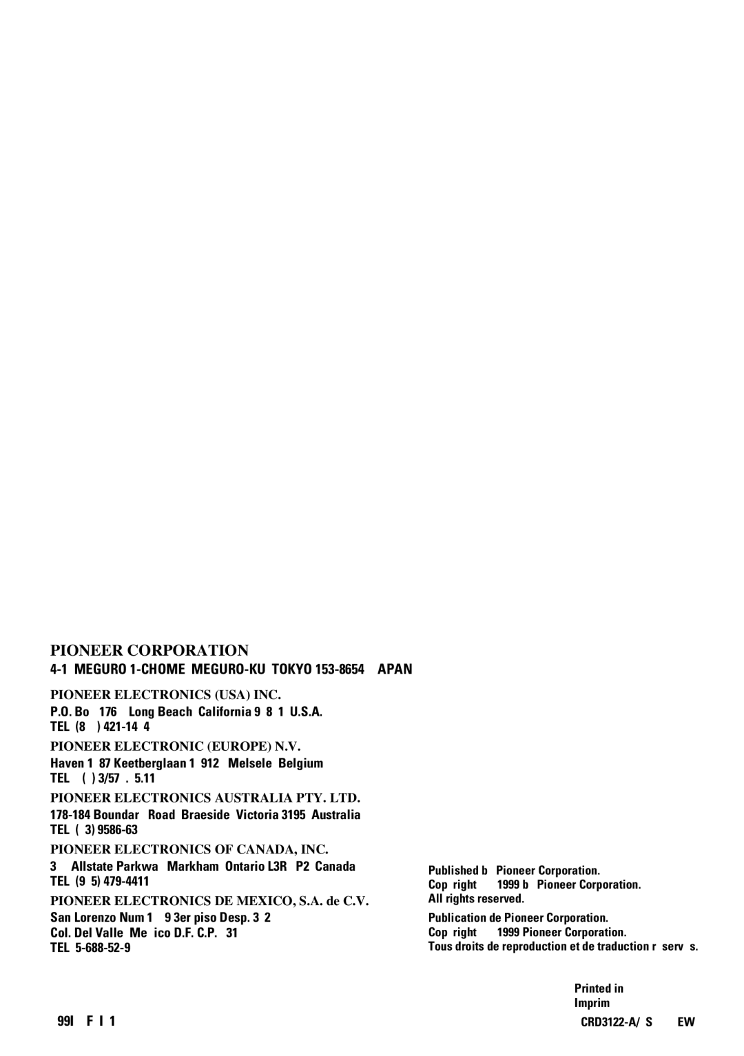 Pioneer KEH-3930R, KEH-3900R operation manual Pioneer Corporation 