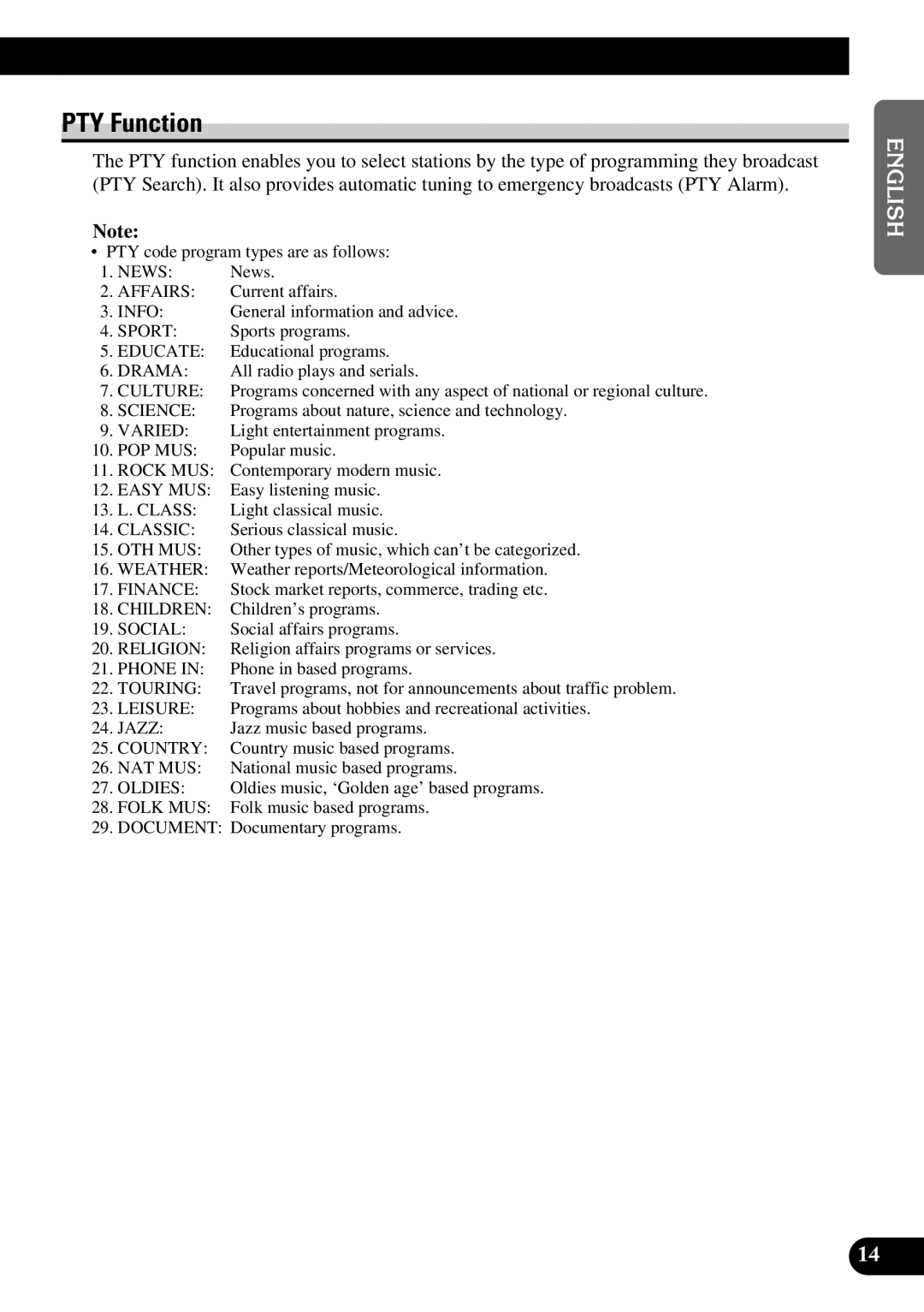 Pioneer KEH-P1010R, KEH-P1013R operation manual PTY Function, Social 