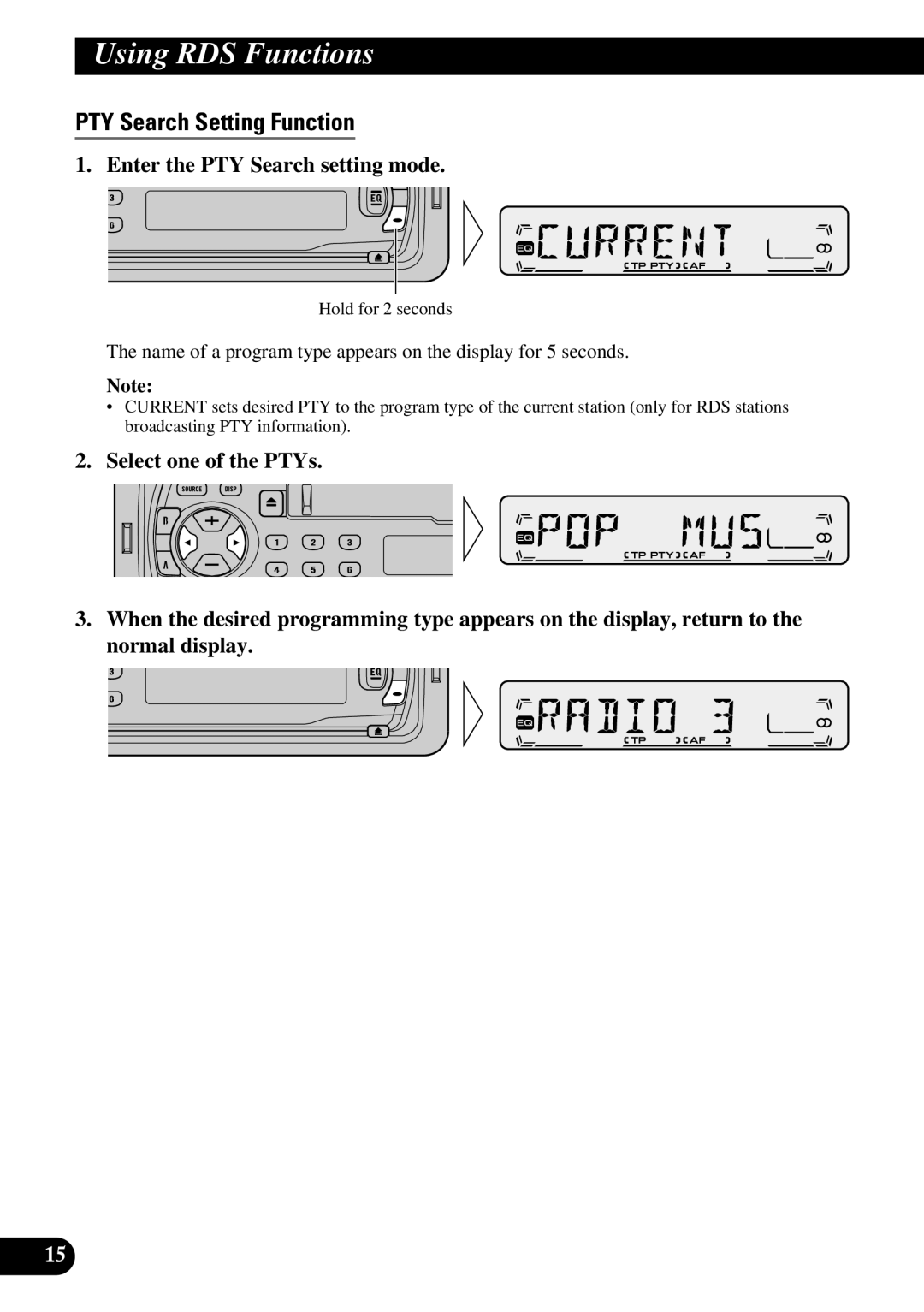 Pioneer KEH-P1013R, KEH-P1010R operation manual PTY Search Setting Function, Enter the PTY Search setting mode 