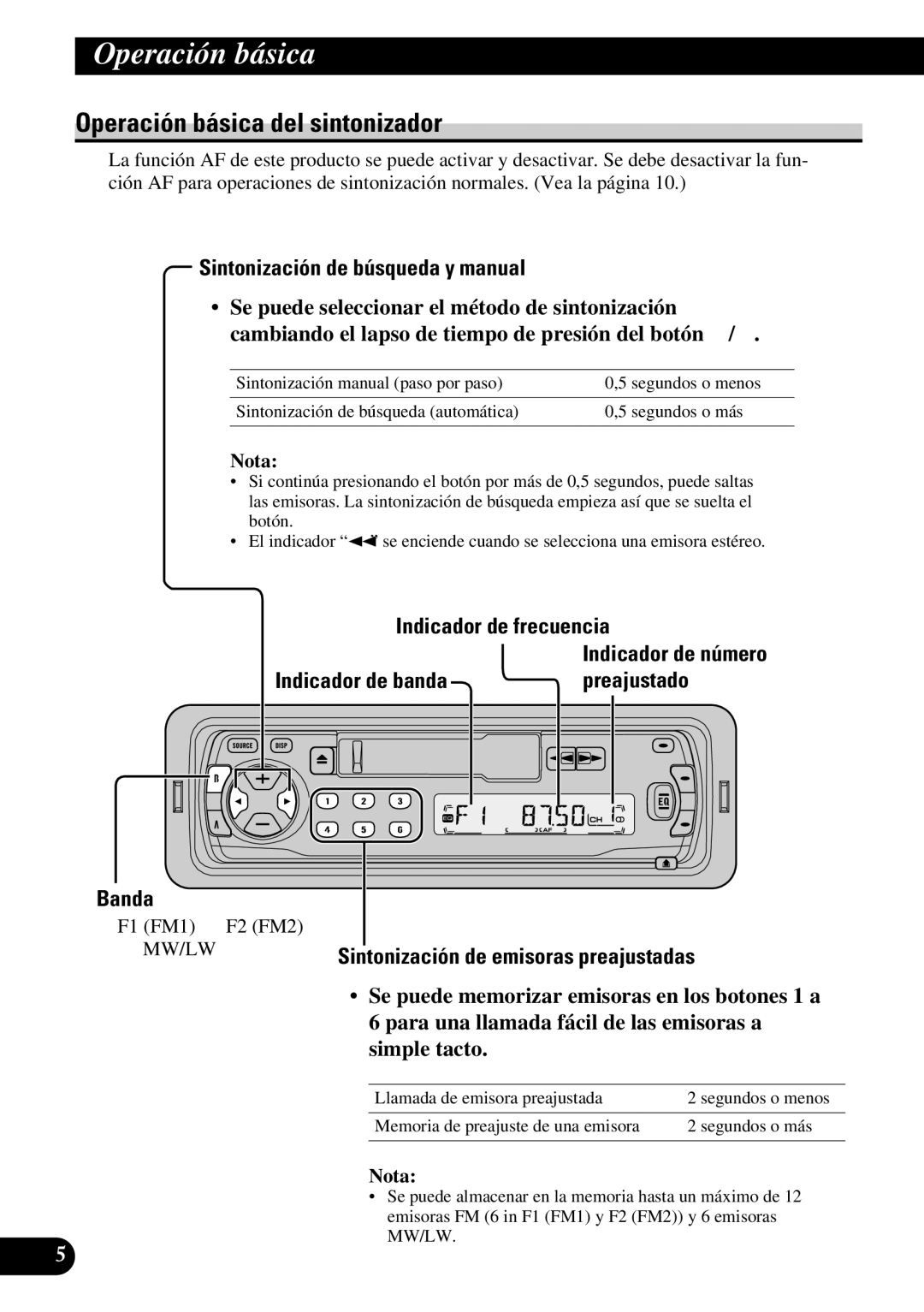 Pioneer KEH-P1013R, KEH-P1010R operation manual Operación básica del sintonizador 