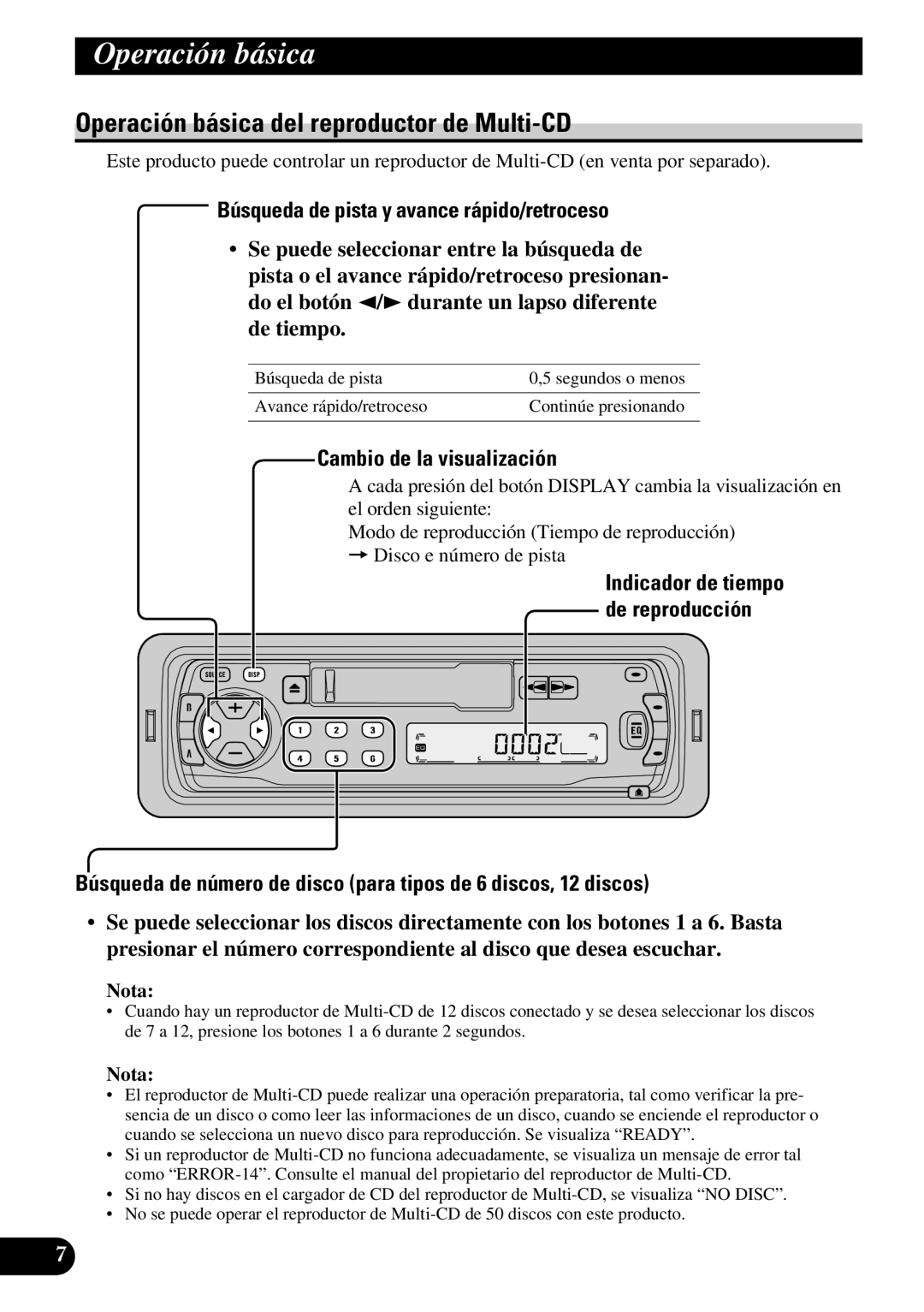 Pioneer KEH-P1013R, KEH-P1010R Operación básica del reproductor de Multi-CD, Búsqueda de pista y avance rápido/retroceso 