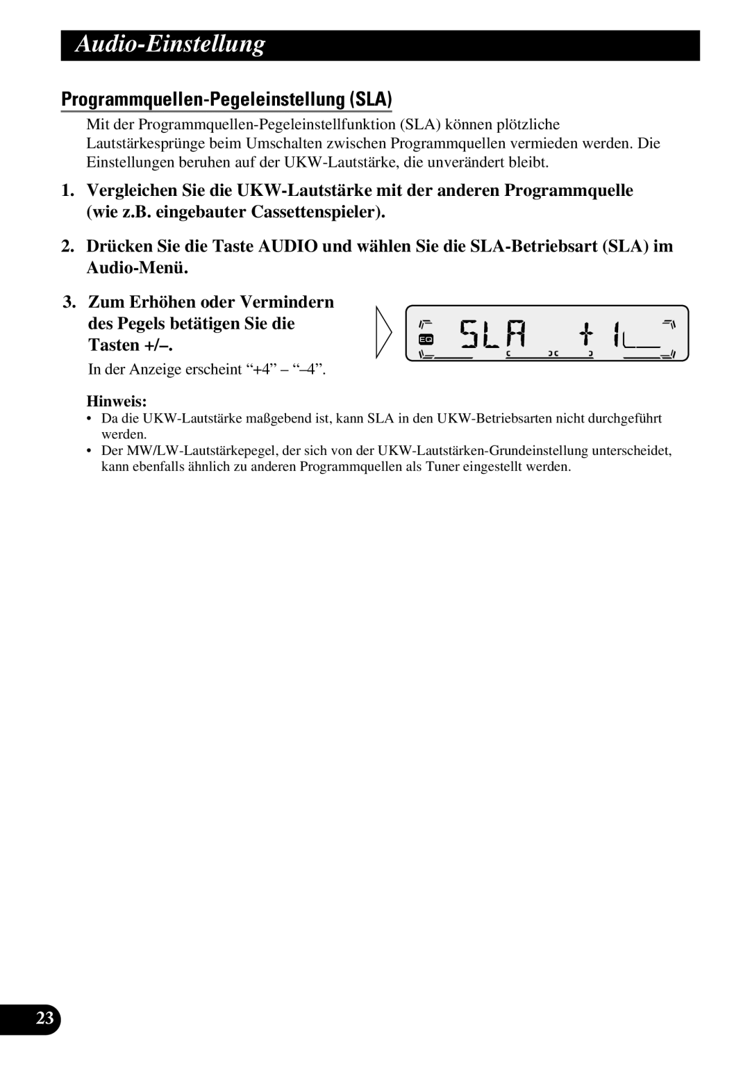 Pioneer KEH-P1013R, KEH-P1010R operation manual Programmquellen-Pegeleinstellung SLA 