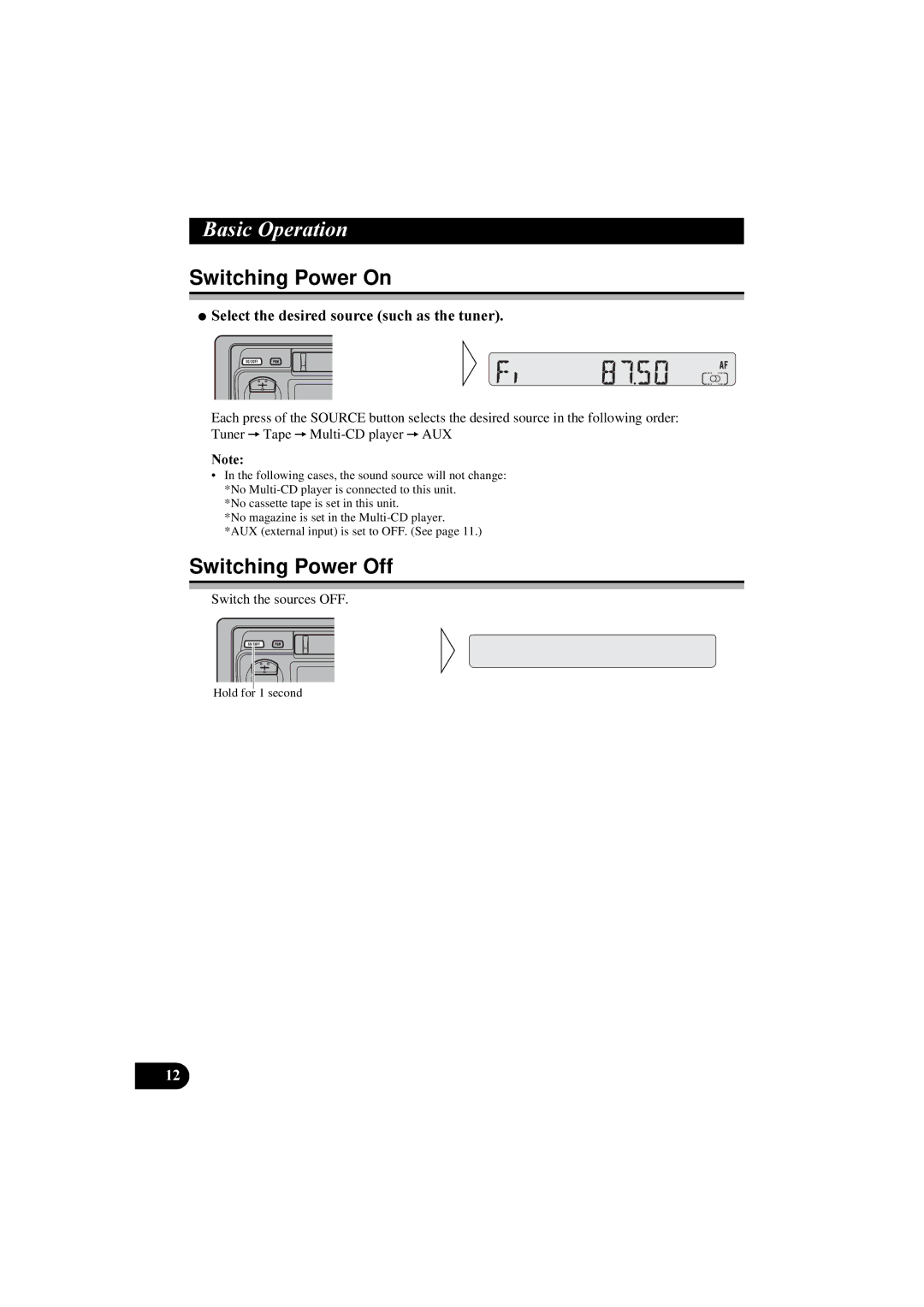 Pioneer KEH-P2830R DVLF2SHUDWLRQ, Switching Power On, Switching Power Off, 6HOHFWWKHGHVLUHGVRXUFHVXFKDVWKHWXQHU 