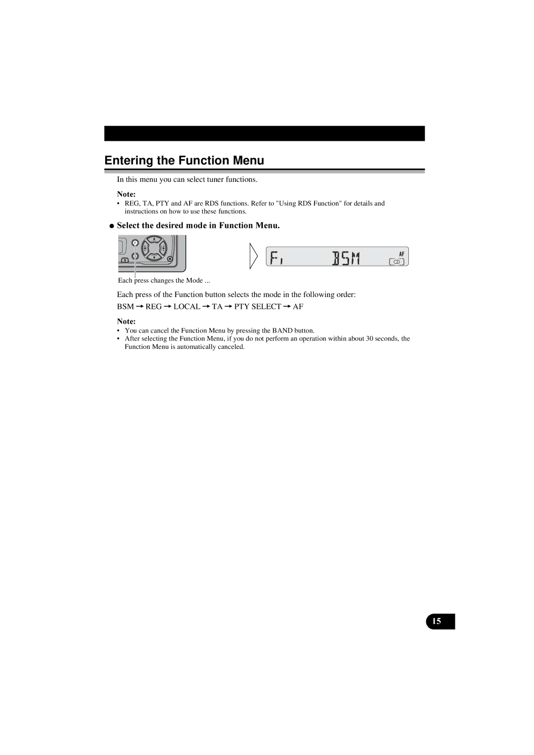 Pioneer KEH-P2800R, KEH-P2830R operation manual Entering the Function Menu, 6HOHFWWKHGHVLUHGPRGHLQXQFWLRQ0HQX 