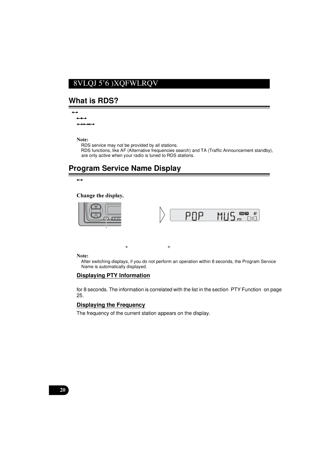 Pioneer KEH-P2830R, KEH-P2800R 8VLQJ56XQFWLRQV, What is RDS?, Program Service Name Display, Displaying PTY Information 