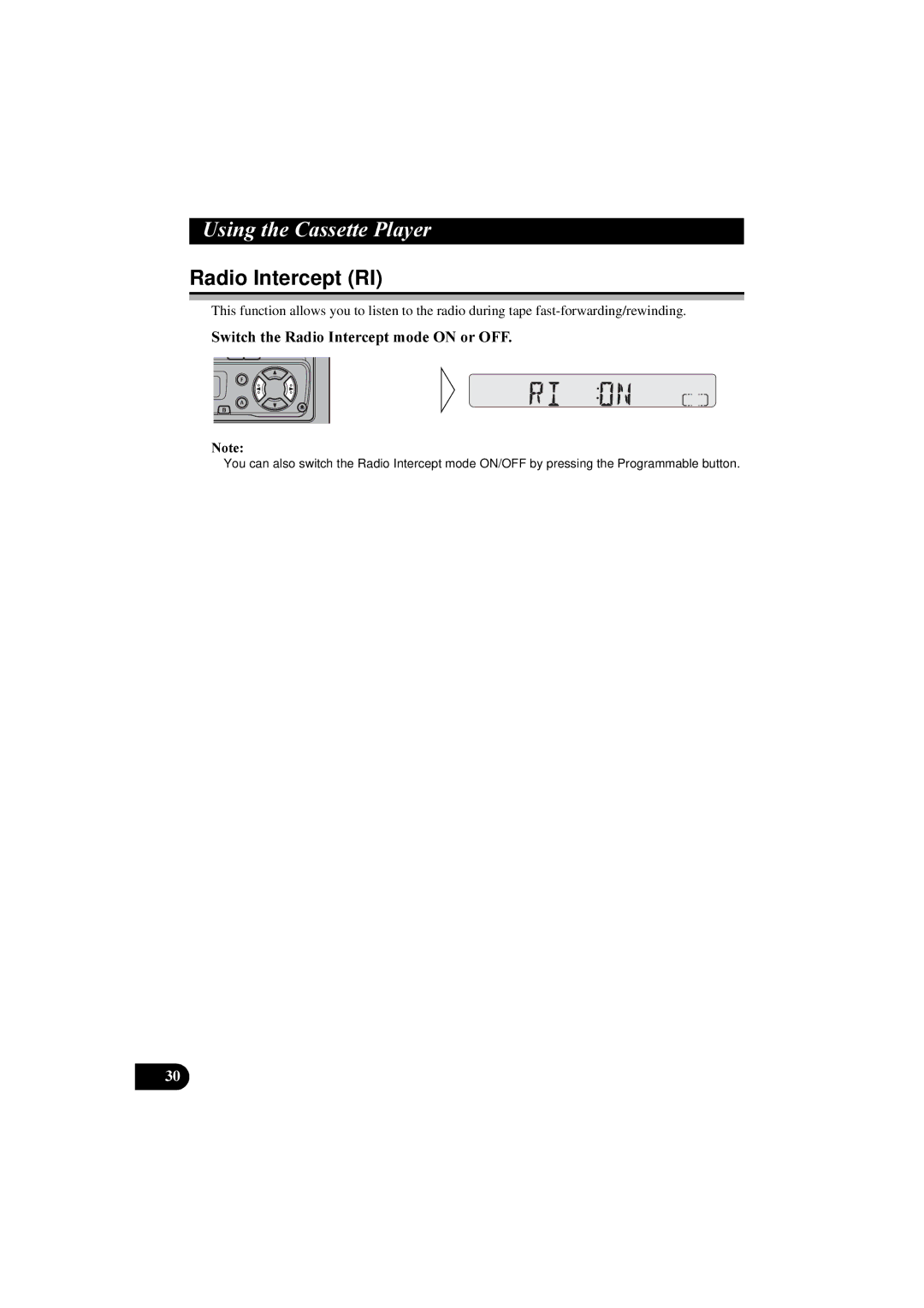 Pioneer KEH-P2830R, KEH-P2800R operation manual Radio Intercept RI, 6ZLWFKWKH5DGLR,QWHUFHSWPRGH21RU2 