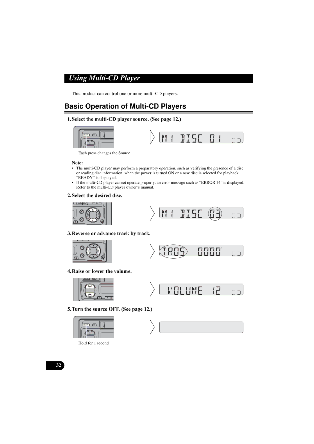 Pioneer KEH-P2830R, KEH-P2800R 8VLQJ0XOWL&3OD\HU, Basic Operation of Multi-CD Players, 6HOHFWWKHPXOWL&SOD\HUVRXUFH6HHSDJH 