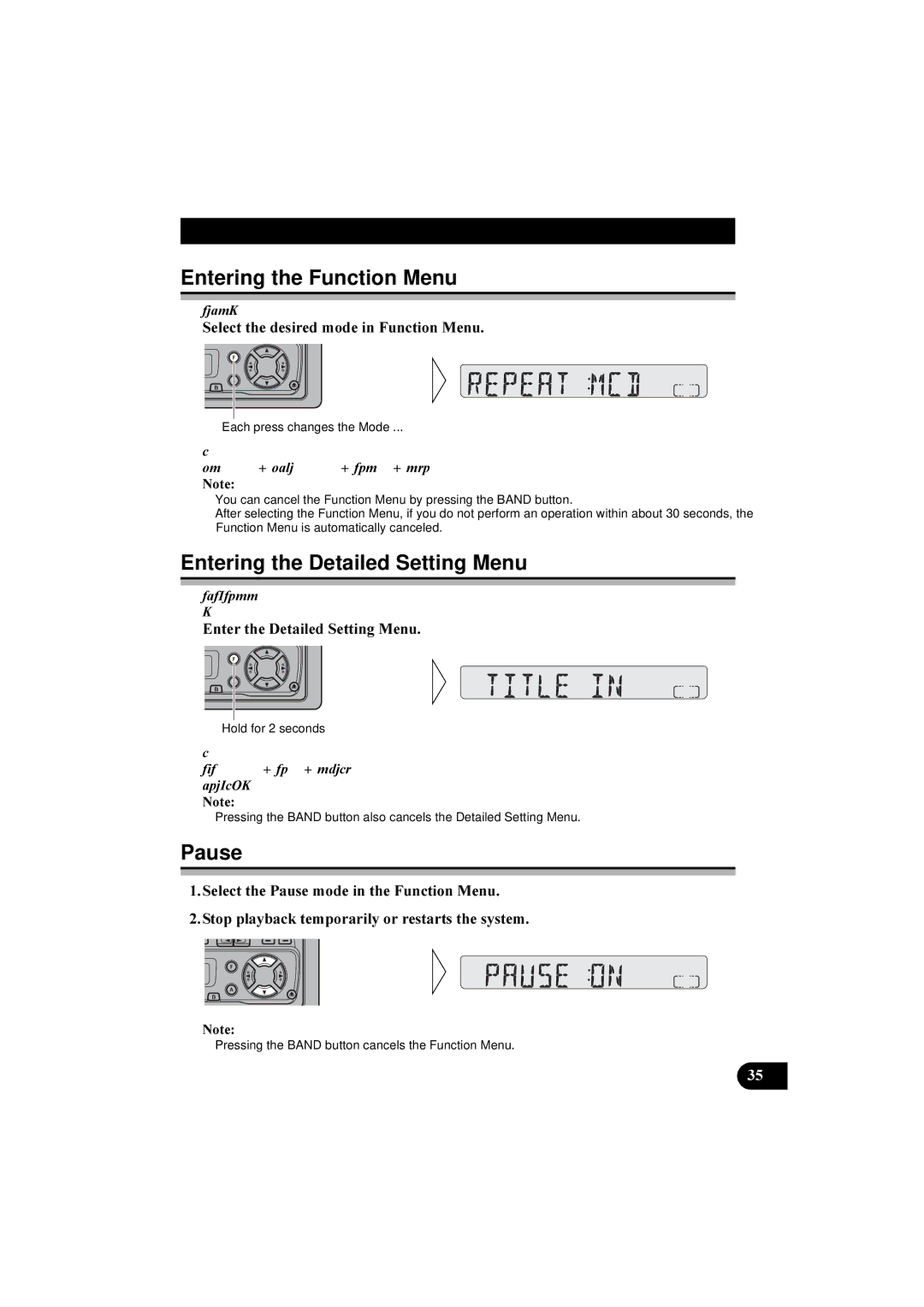 Pioneer KEH-P2800R, KEH-P2830R operation manual Entering the Detailed Setting Menu, Pause, QWHUWKHHWDLOHG6HWWLQJ0HQX 