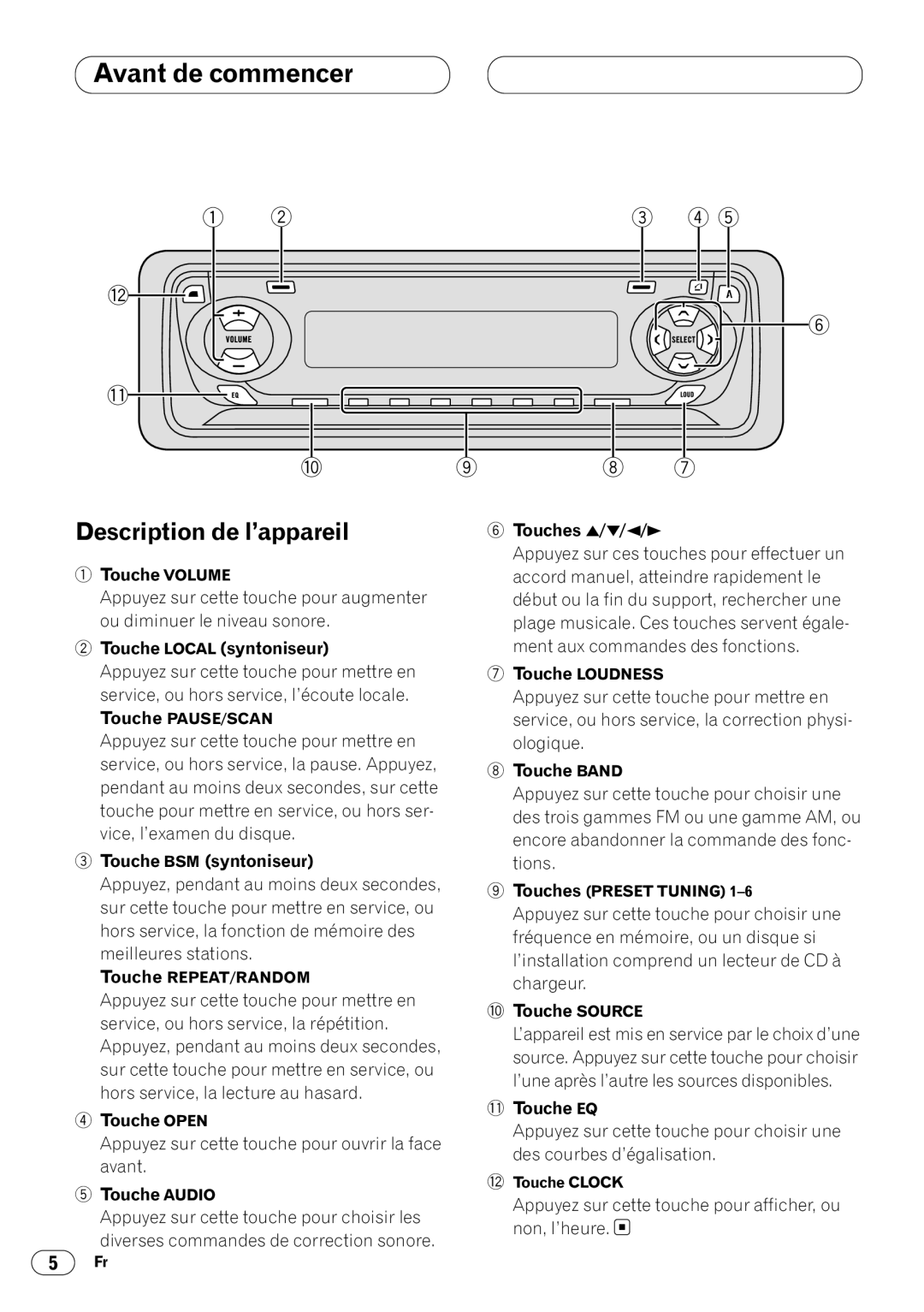 Pioneer KEH-P4020 operation manual Description de l’appareil 