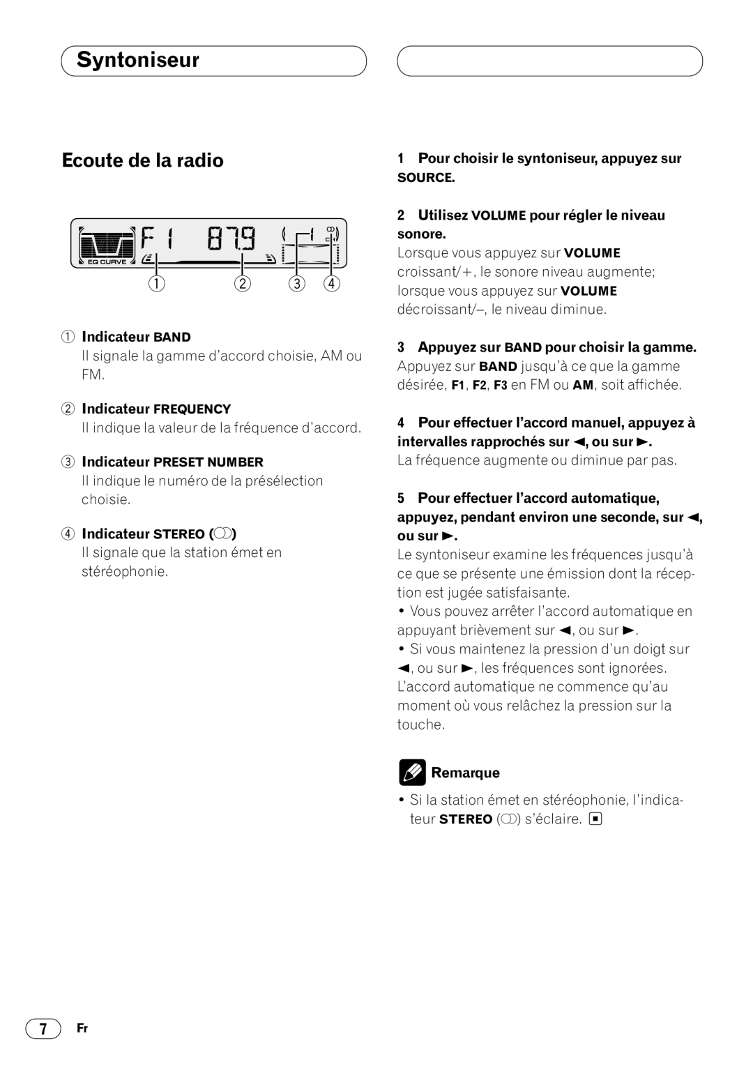 Pioneer KEH-P4020 operation manual Syntoniseur, Ecoute de la radio 