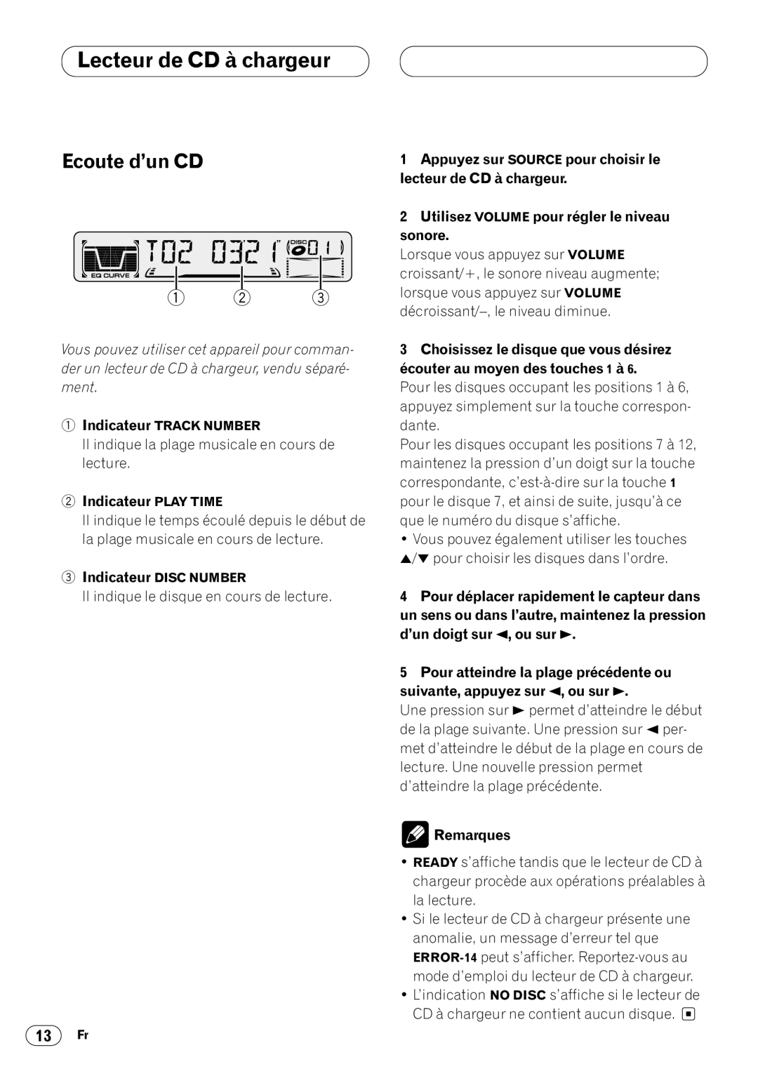 Pioneer KEH-P4020 operation manual Lecteur de CD à chargeur, Indicateur Disc Number 