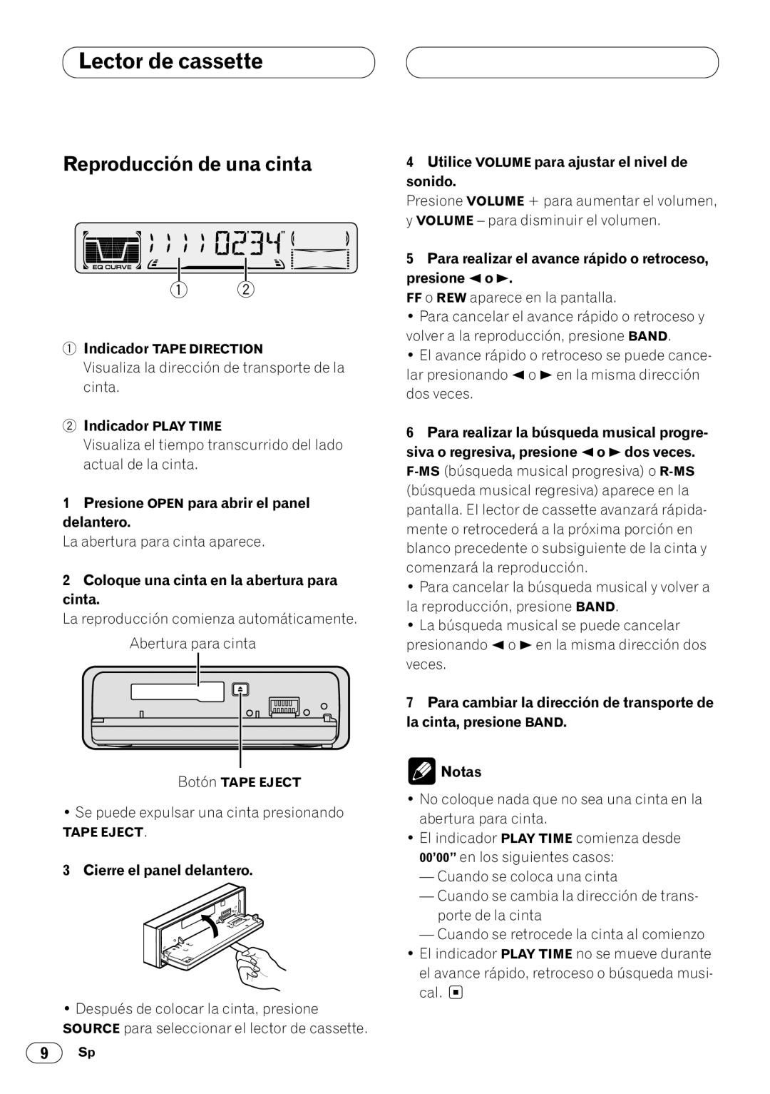 Pioneer KEH-P4020 operation manual Lector de cassette, Reproducción de una cinta 