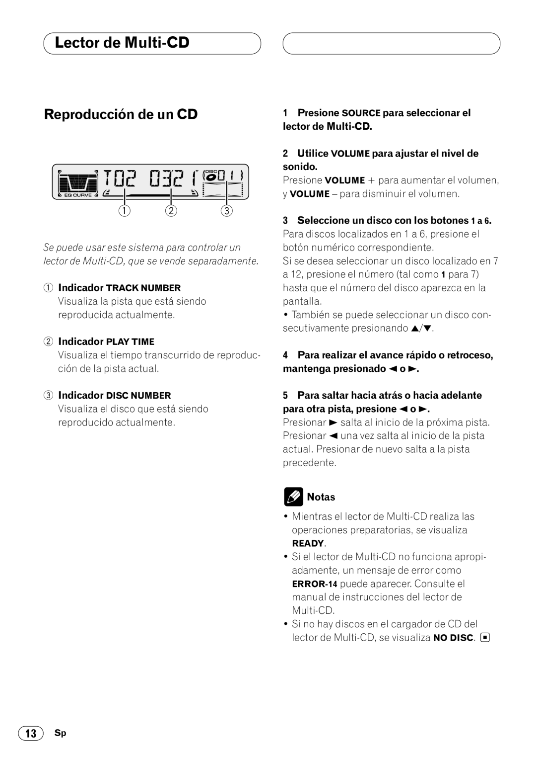 Pioneer KEH-P4020 operation manual Lector de Multi-CD, Notas 