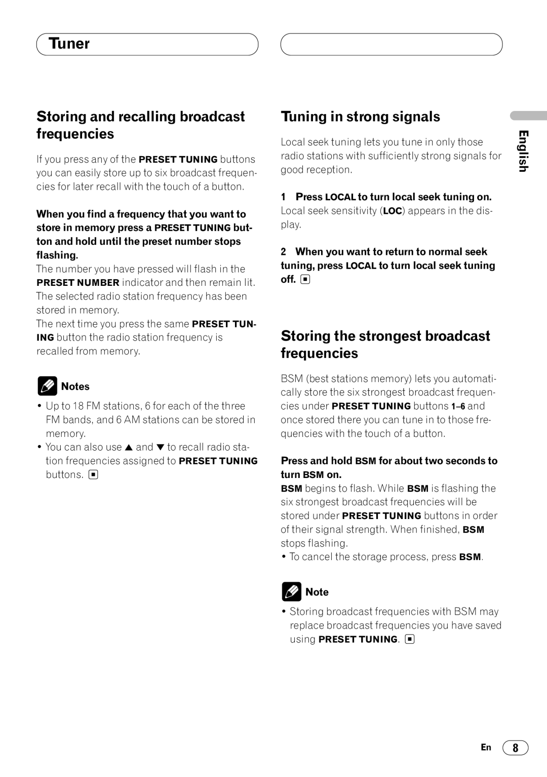 Pioneer KEH-P4020 operation manual Storing and recalling broadcast frequencies, Tuning in strong signals 