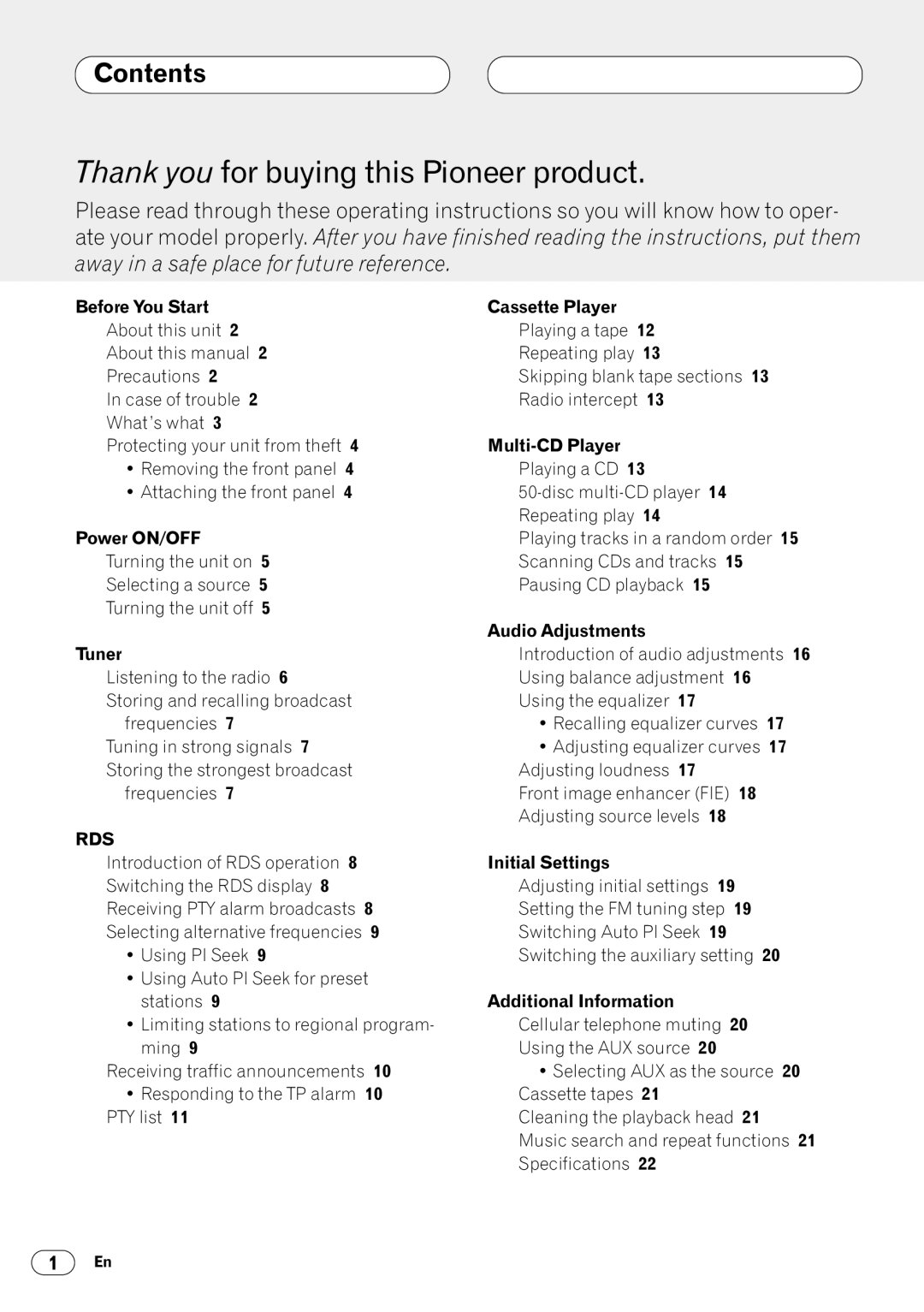 Pioneer KEH-P4020R, KEH-P4023R operation manual Contents 