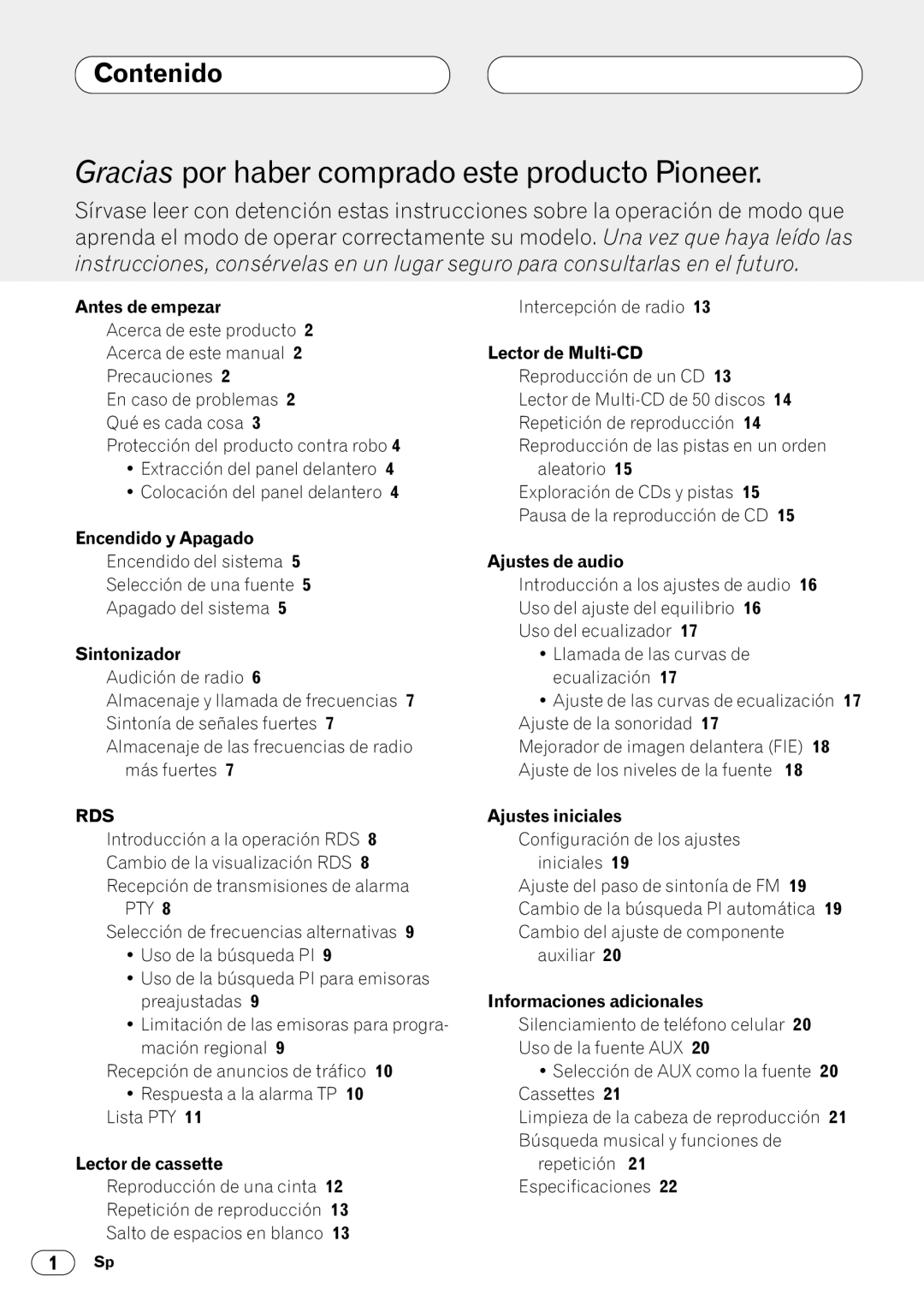 Pioneer KEH-P4020R, KEH-P4023R operation manual Contenido 