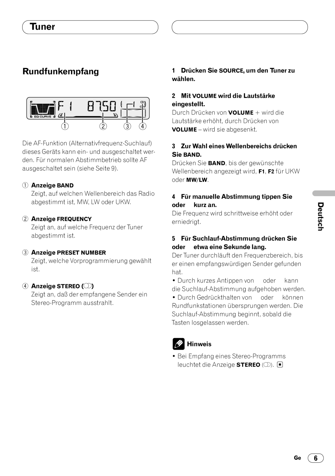 Pioneer KEH-P4023R, KEH-P4020R operation manual Rundfunkempfang 