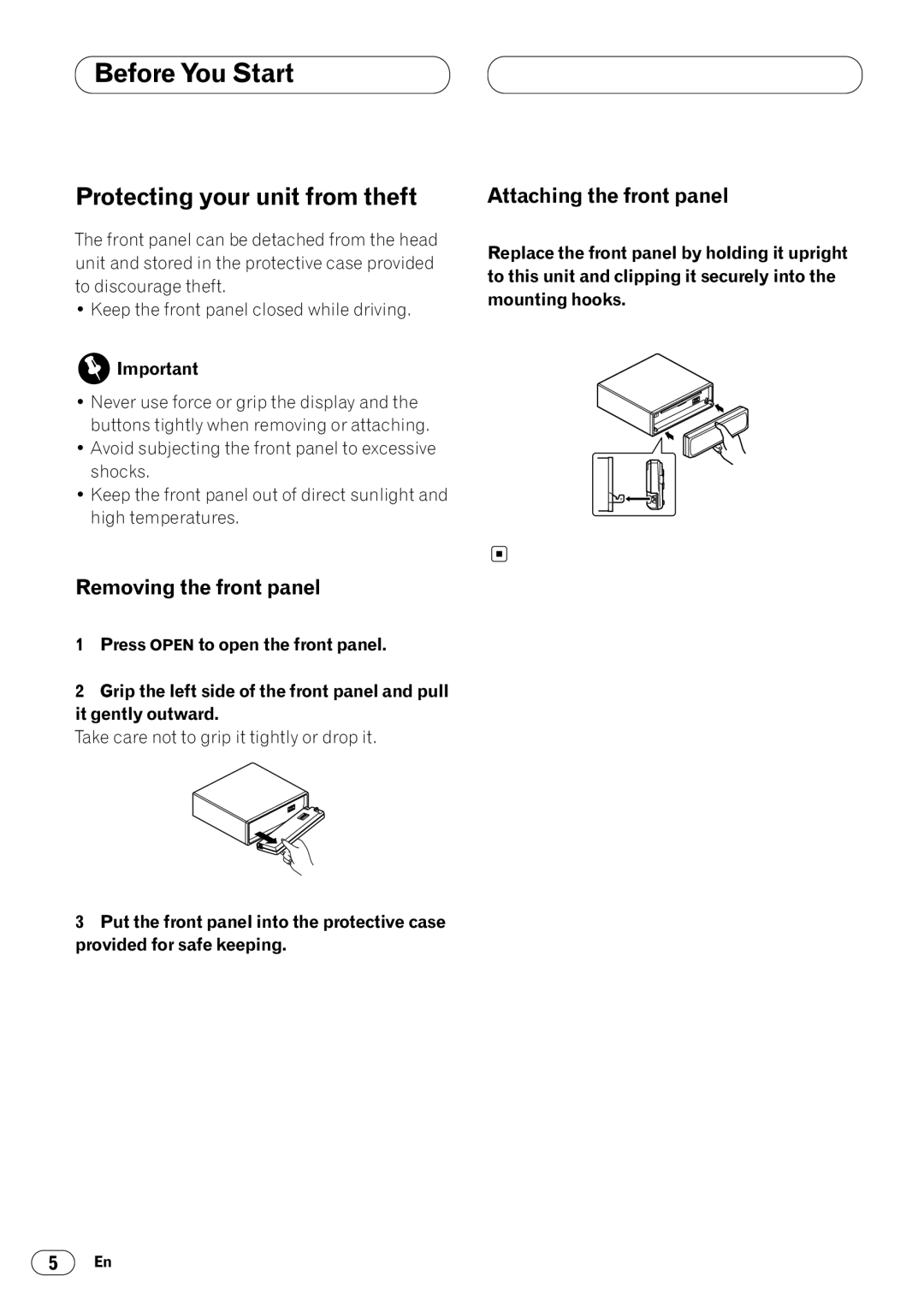 Pioneer KEH-P4025 operation manual Protecting your unit from theft, Removing the front panel 