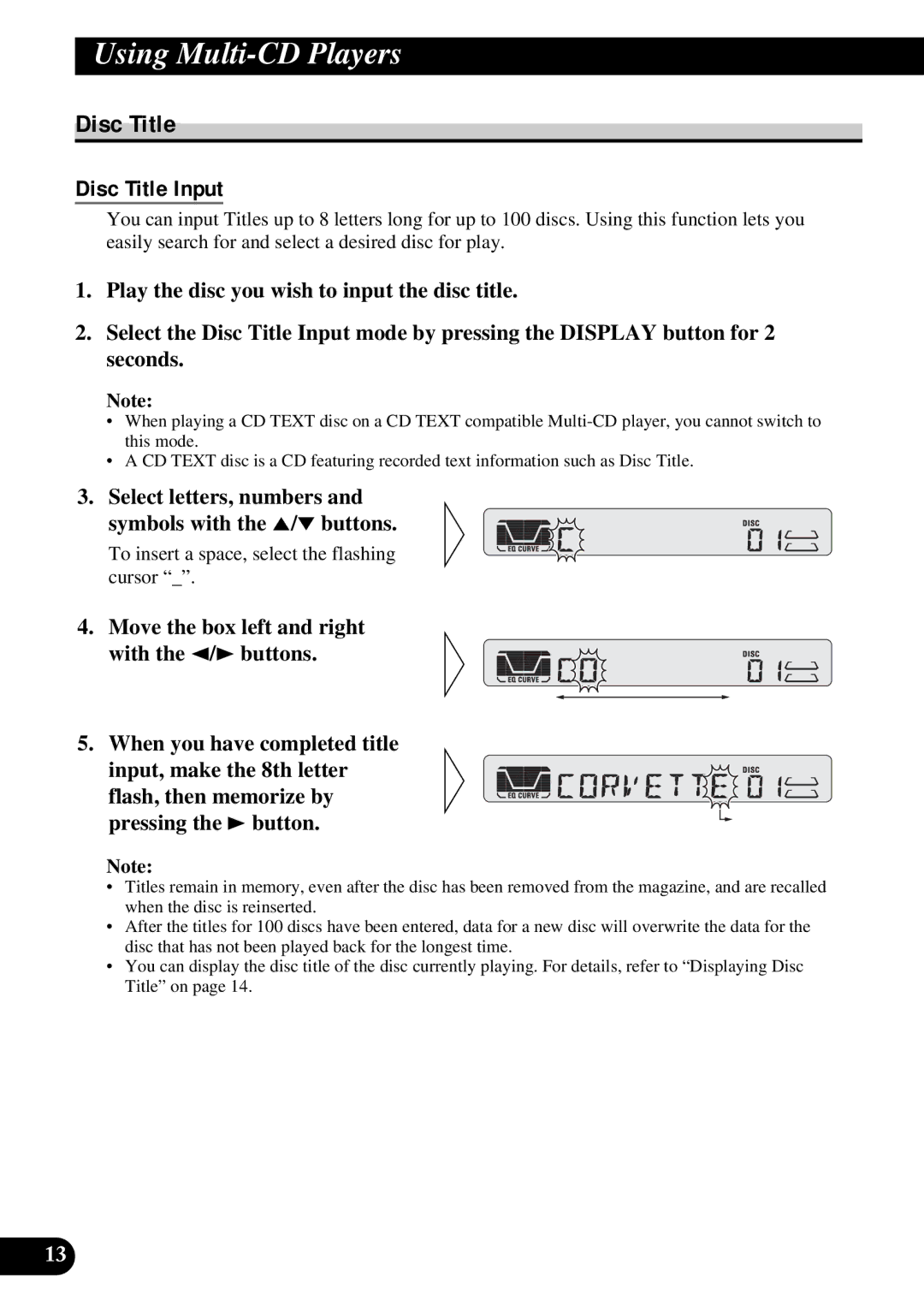 Pioneer KEH-P4950 operation manual Disc Title Input, Select letters, numbers Symbols with the 5/ buttons 