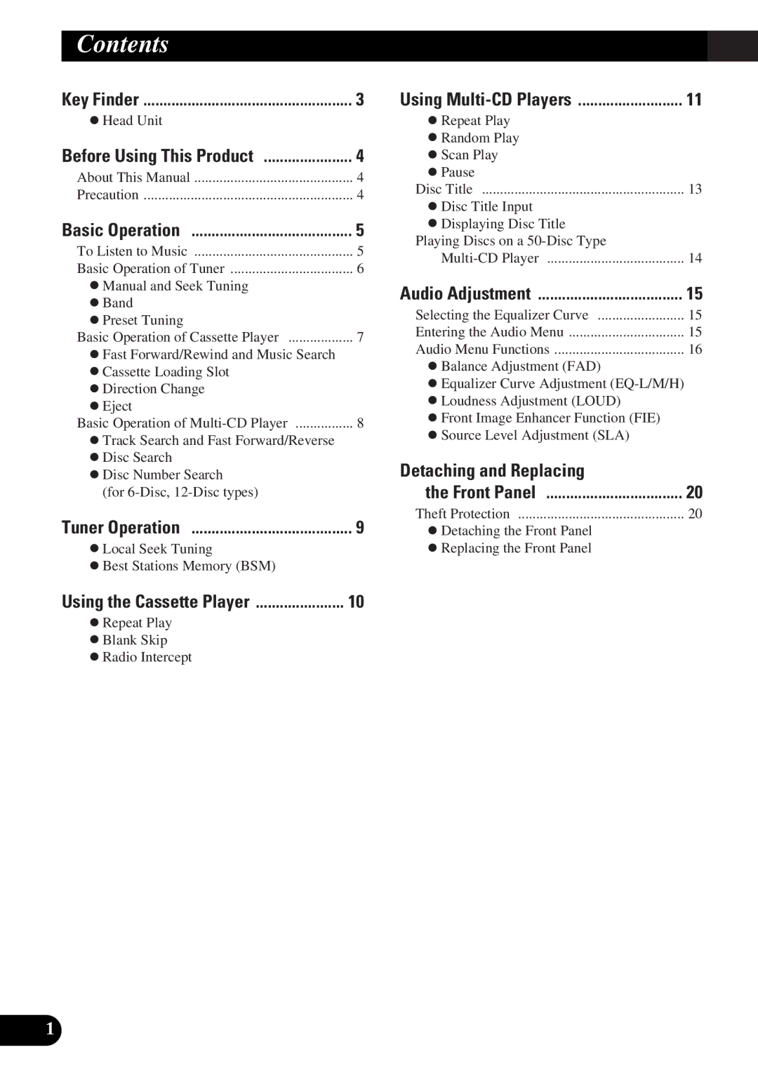 Pioneer KEH-P4950 operation manual Contents 