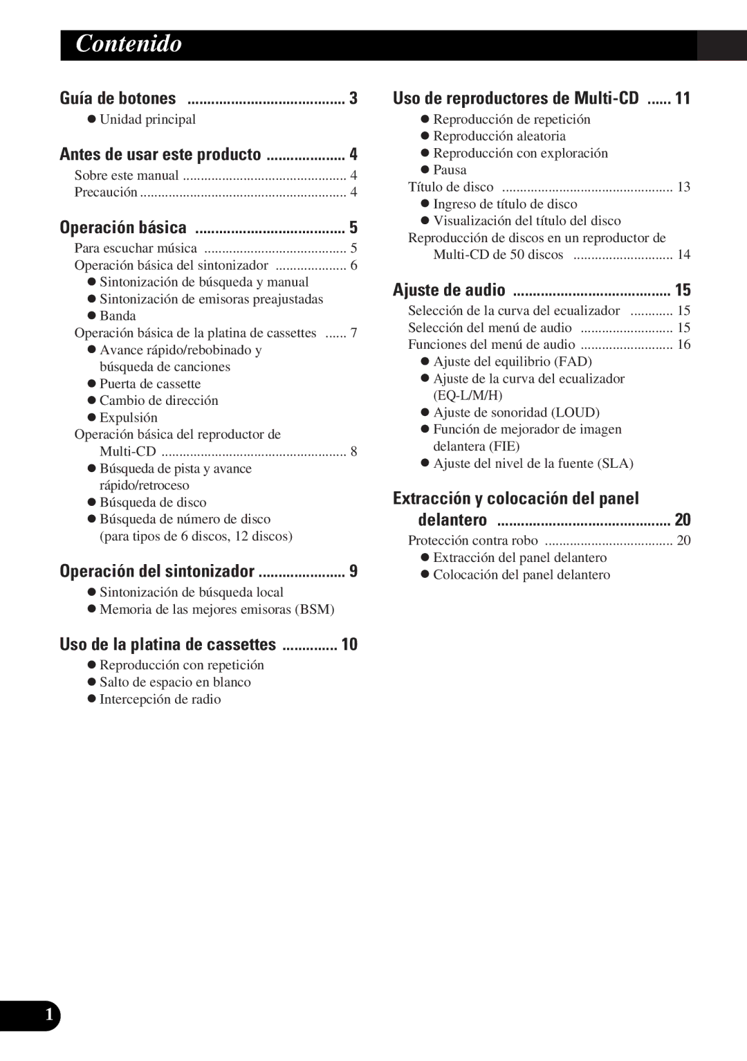 Pioneer KEH-P4950 operation manual Contenido, Guía de botones 