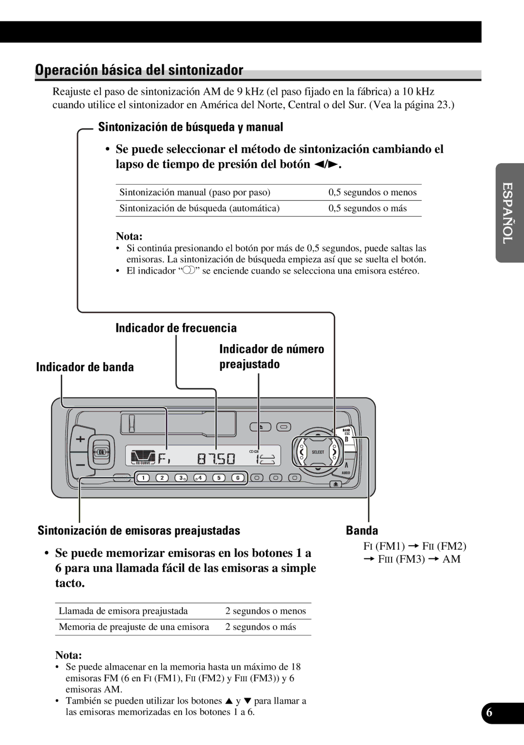 Pioneer KEH-P4950 operation manual Operación básica del sintonizador 