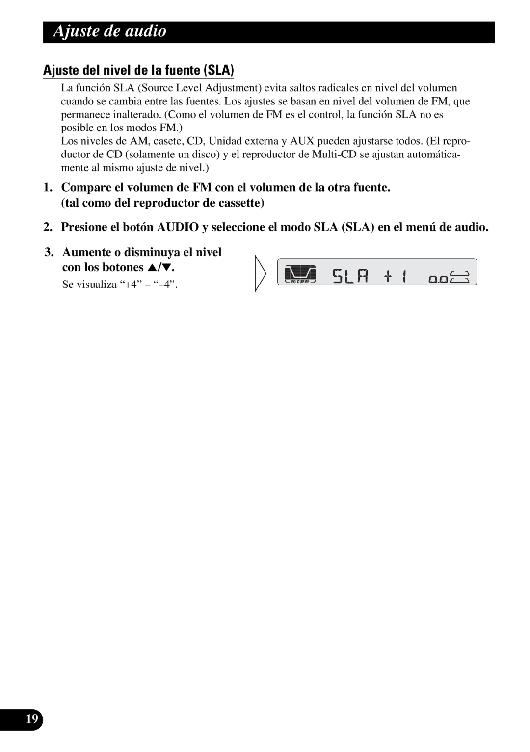 Pioneer KEH-P4950 operation manual Ajuste del nivel de la fuente SLA 