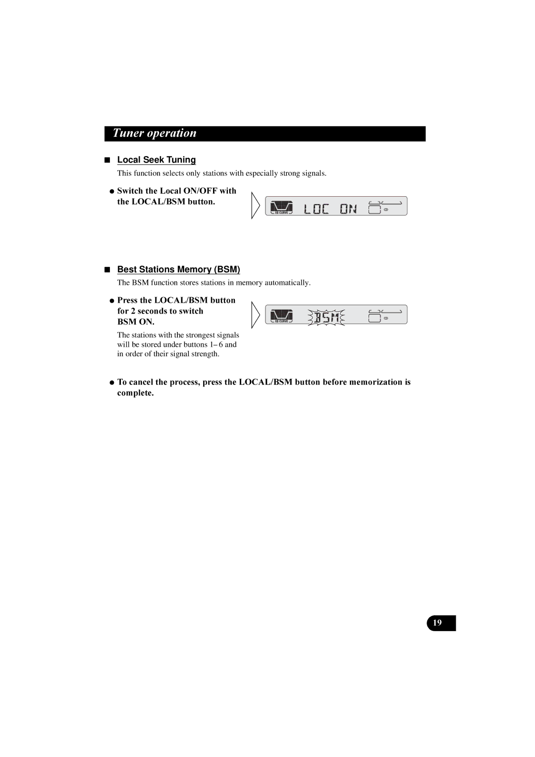 Pioneer KEH-P5900R 7XQHURSHUDWLRQ, Local Seek Tuning, 6ZLWFKWKH/RFDO212ZLWK, Best Stations Memory BSM, Frpsohwh 