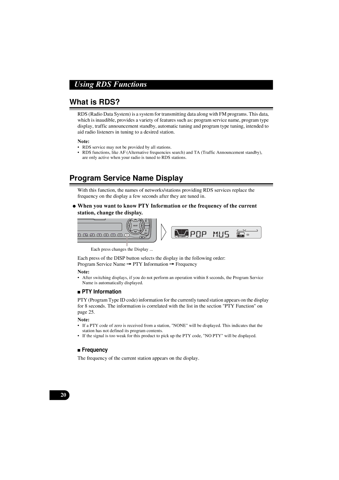 Pioneer KEH-P5900R manual 8VLQJ56XQFWLRQV, What is RDS?, Program Service Name Display, PTY Information, Frequency 