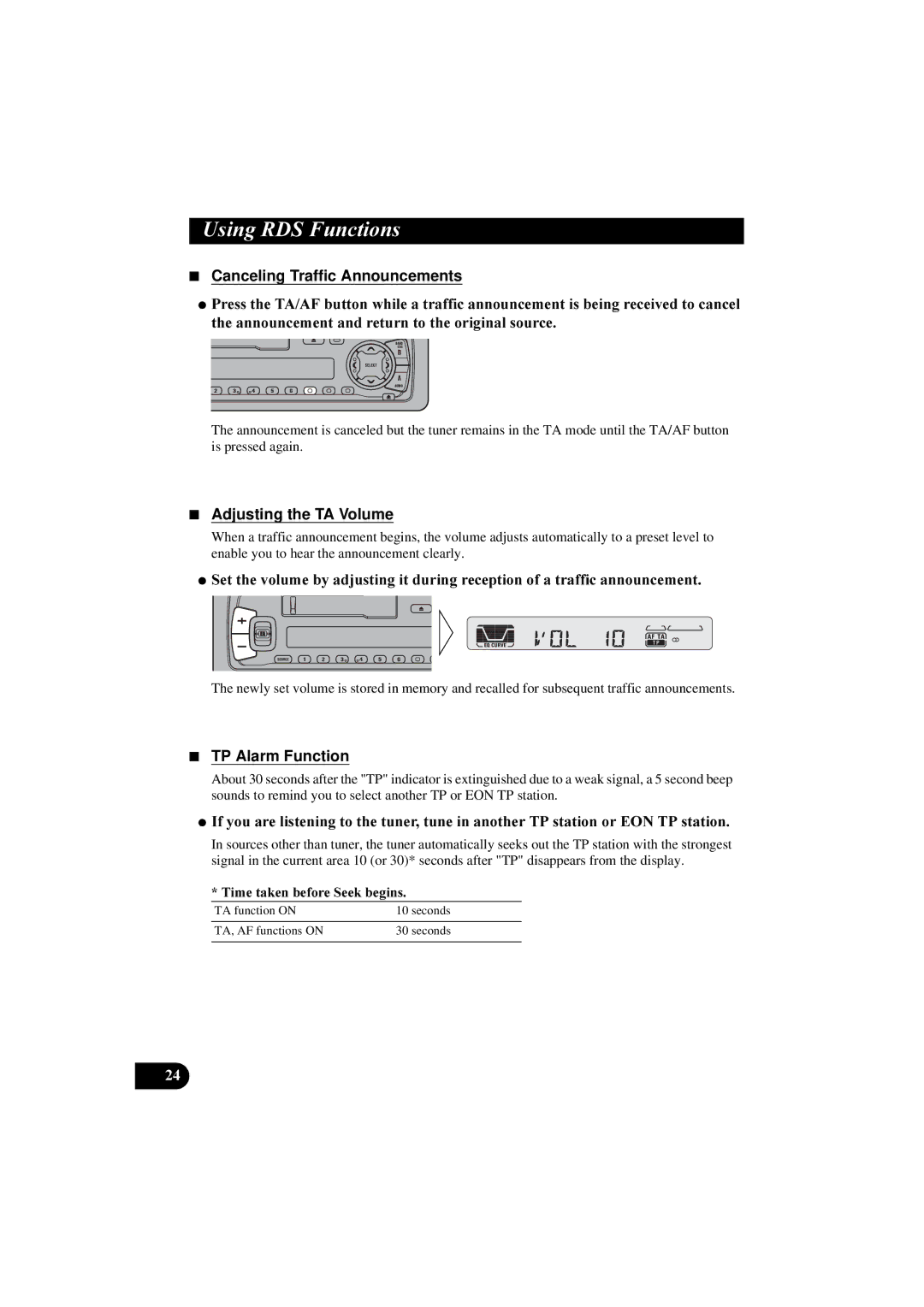 Pioneer KEH-P5900R Canceling Traffic Announcements, WkhDqqrxqfhphqwDqgUhwxuqWrWkhRuljlqdoVrxufh, TP Alarm Function 