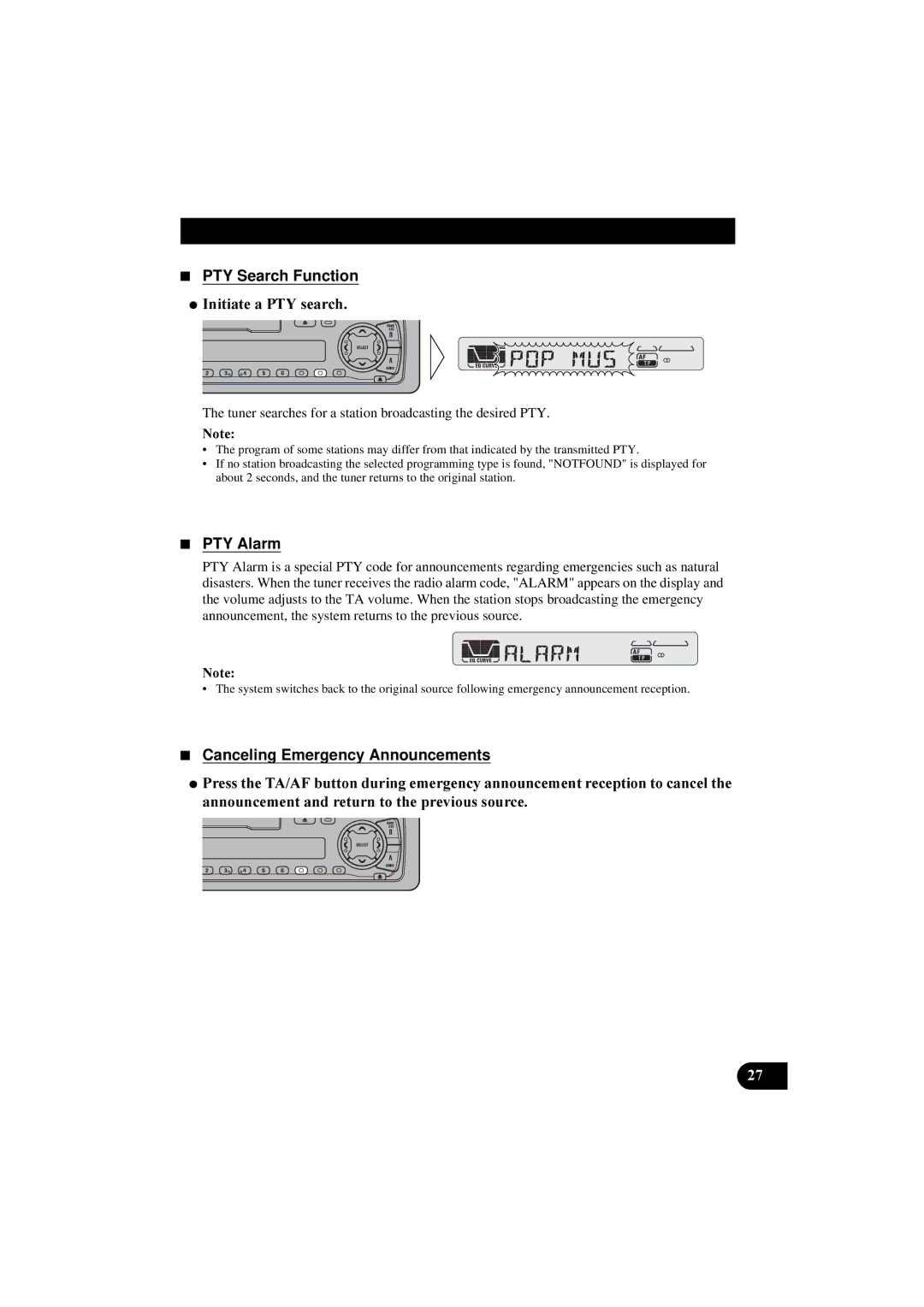 Pioneer KEH-P5900R manual PTY Search Function, QLWLDWHD37VHDUFK, PTY Alarm, Canceling Emergency Announcements 