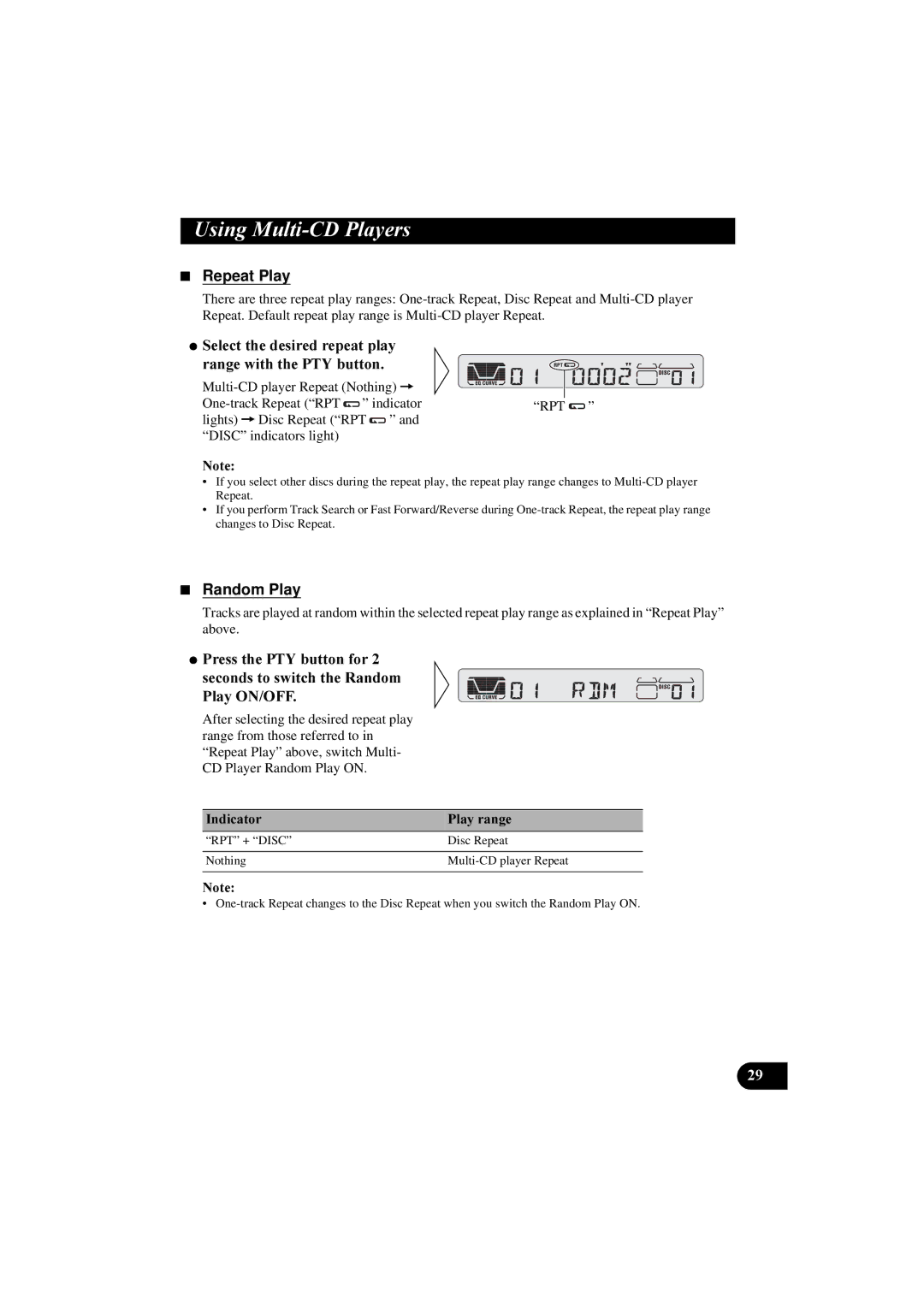 Pioneer KEH-P5900R manual 8VLQJ0XOWL&3OD\HUV, 6HOHFWWKHGHVLUHGUHSHDWSOD\, Random Play, 3UHVVWKH37EXWWRQIRU 