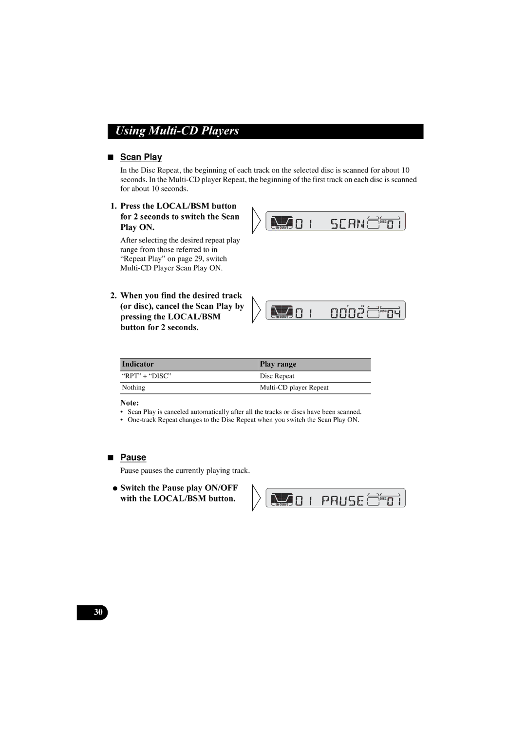 Pioneer KEH-P5900R manual Scan Play, Pause 