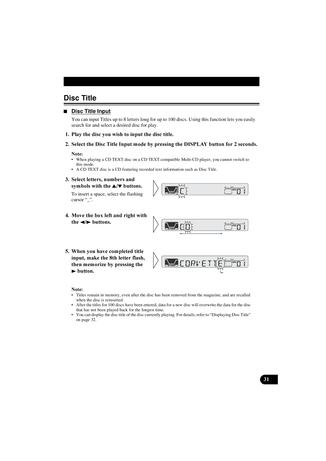 Pioneer KEH-P5900R manual Disc Title Input,  3OD\WKHGLVF\RXZLVKWRLQSXWWKHGLVFWLWOH 