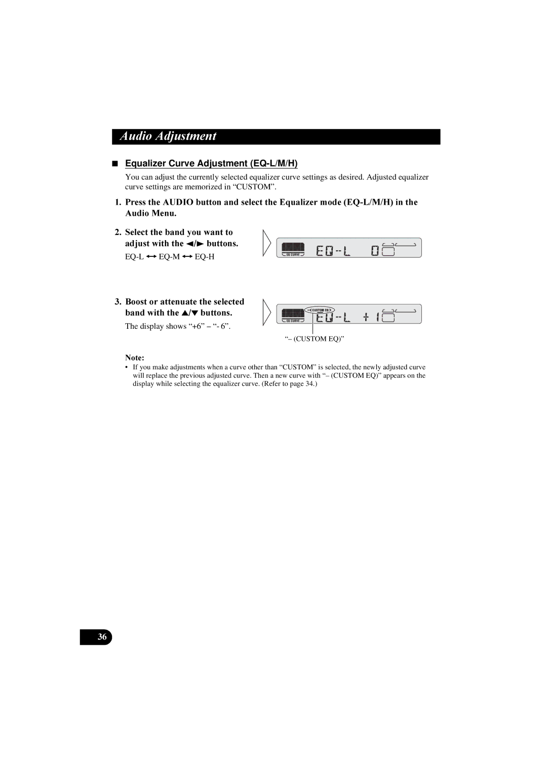 Pioneer KEH-P5900R manual Equalizer Curve Adjustment EQ-L/M/H 