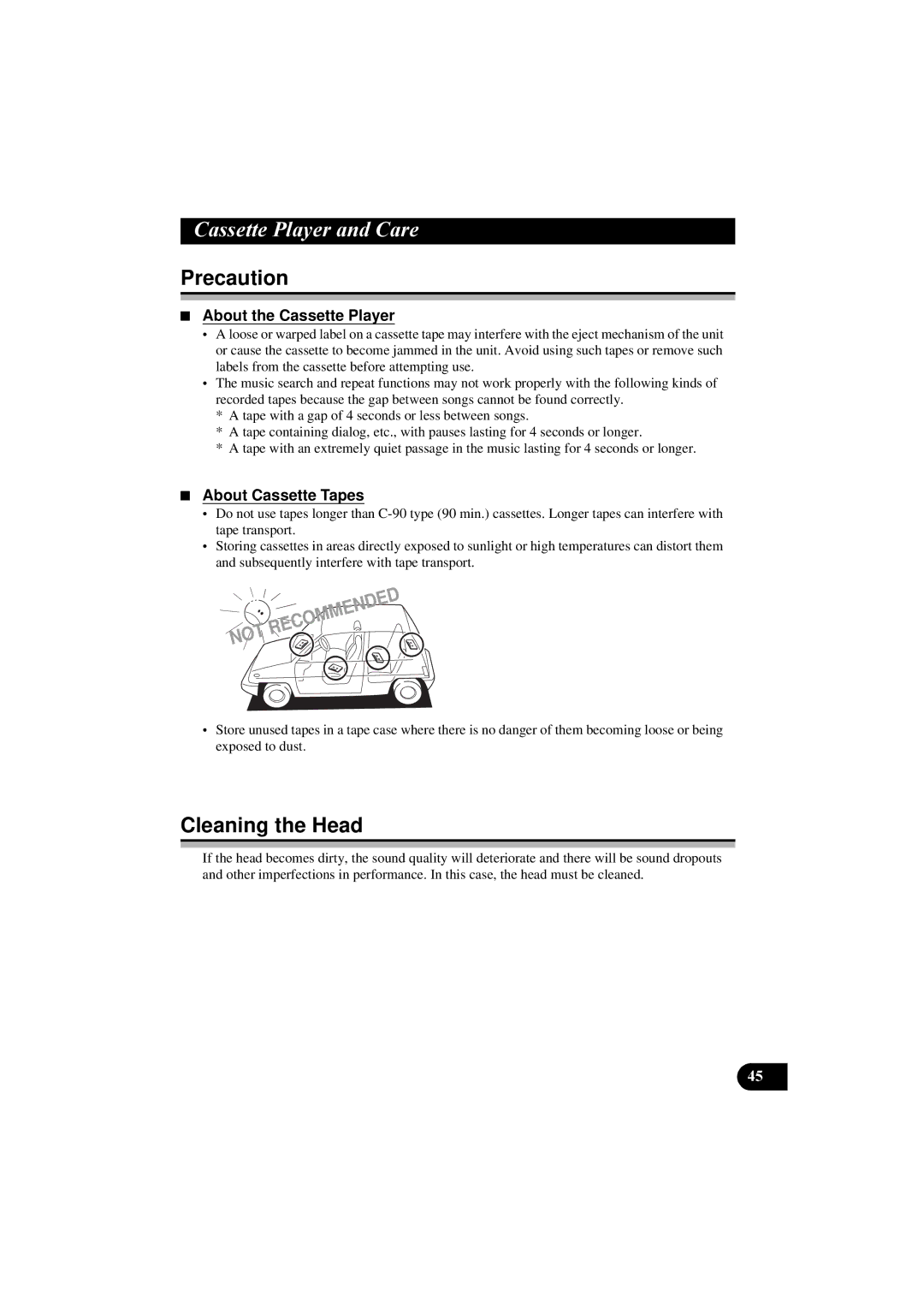 Pioneer KEH-P5900R manual DVVHWWH3OD\HUDQG&DUH, Cleaning the Head, About the Cassette Player, About Cassette Tapes 