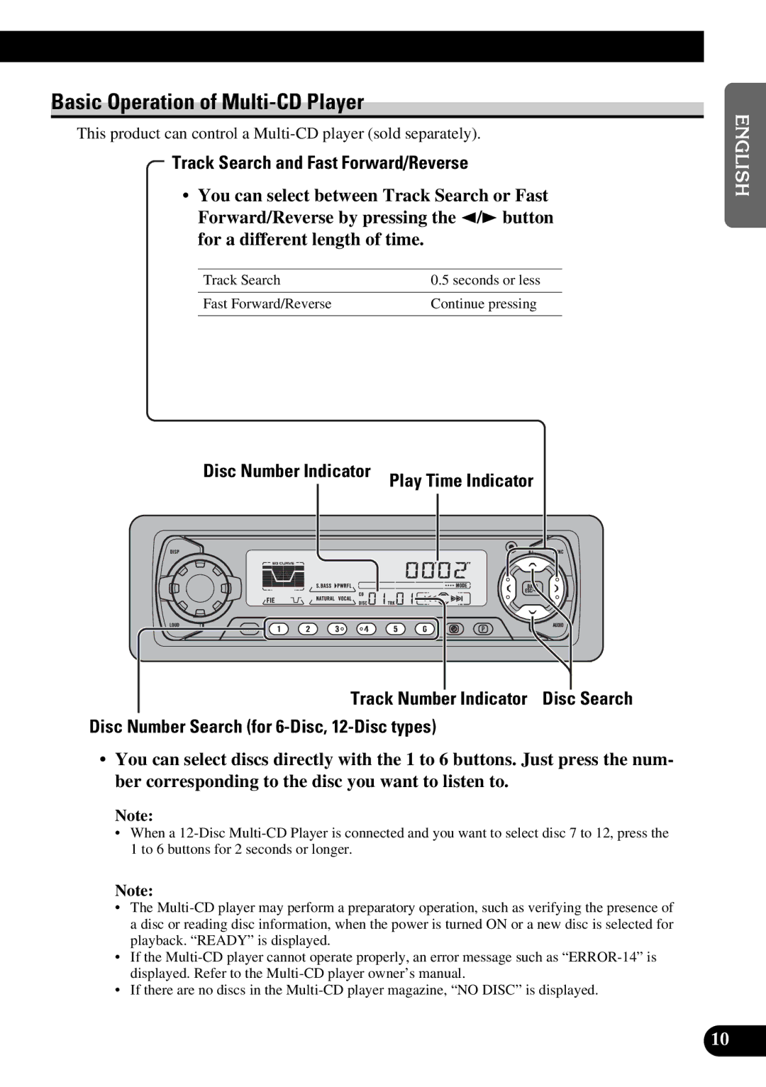 Pioneer KEH-P5950 operation manual Basic Operation of Multi-CD Player, Track Search and Fast Forward/Reverse 